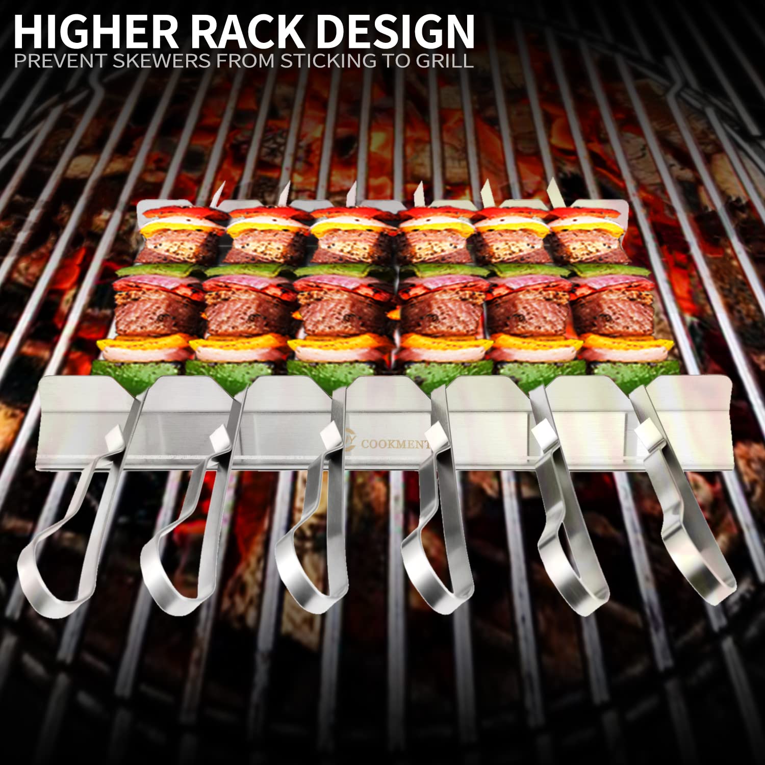 Kabob Skewers Stainless Steel Long BBQ Barbecue Skewers  Flat Metal Kebob Sticks Wide Reusable Grilling Skewers for Meat Chicken Set of 9 Including 2 barbeecue rack with Storage Bag