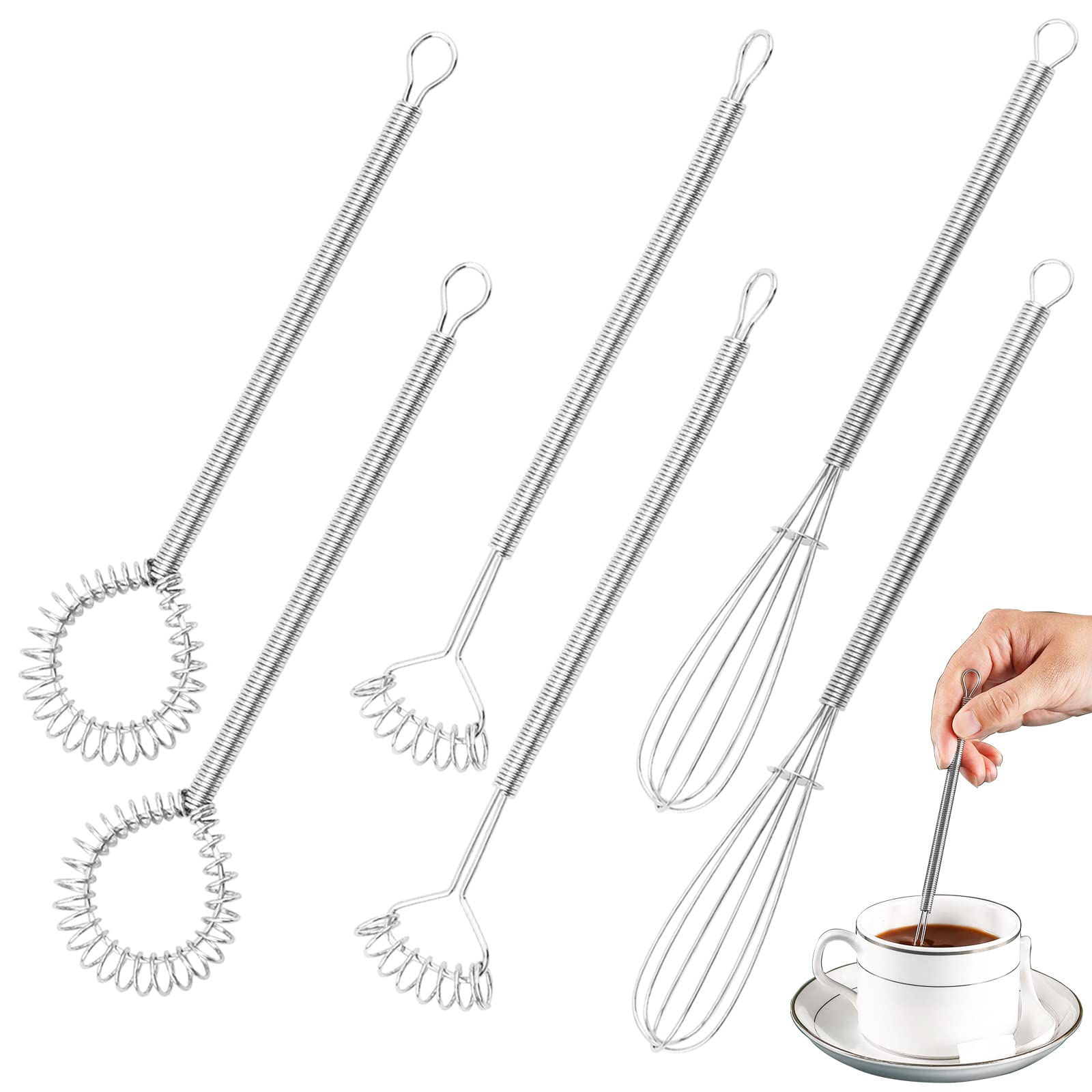 Ainvhh 6 Pcs Small Whisk, Mini Whisk, Flat Coil Whisk Stainless Steel Spring Whisk, Cooking And Kitchen Gadget For Blending Whis