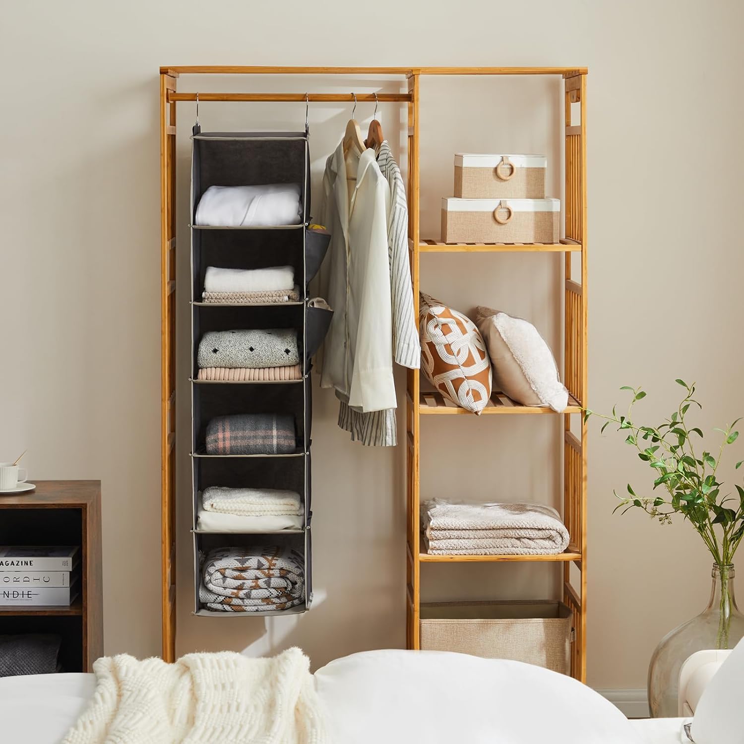 YOUDENOVA Hanging closet Organizer and Storage  6-Shelf closet Hanging Storage Shelves  grey