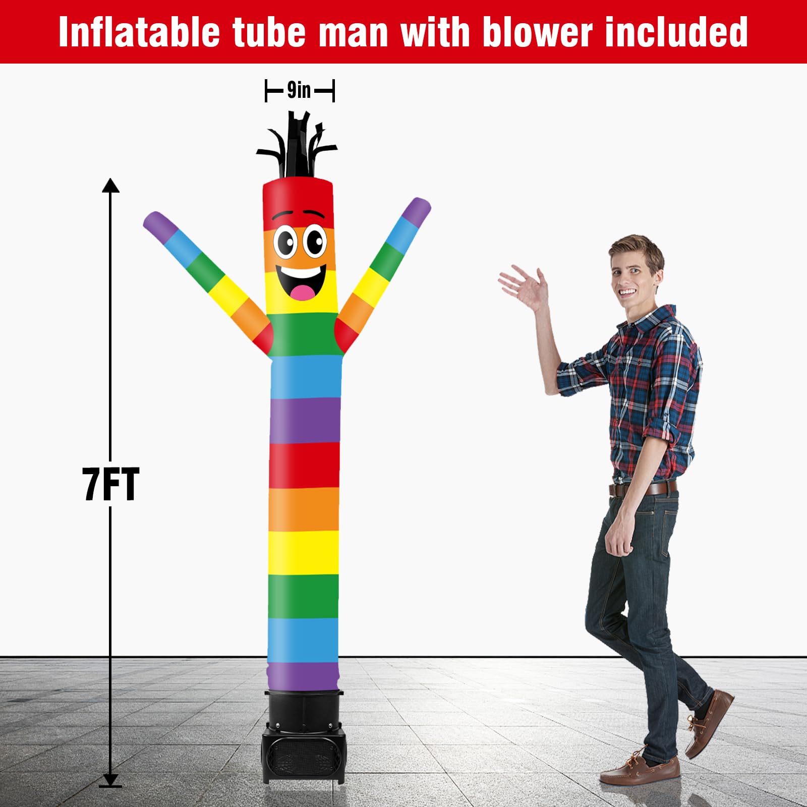 GOODENY 7FT Tall Inflatable Tube Man Wacky Wavy Dancing Guy with Weather-Resistant Blower (9  Diameter) for Outdoor Decoration A