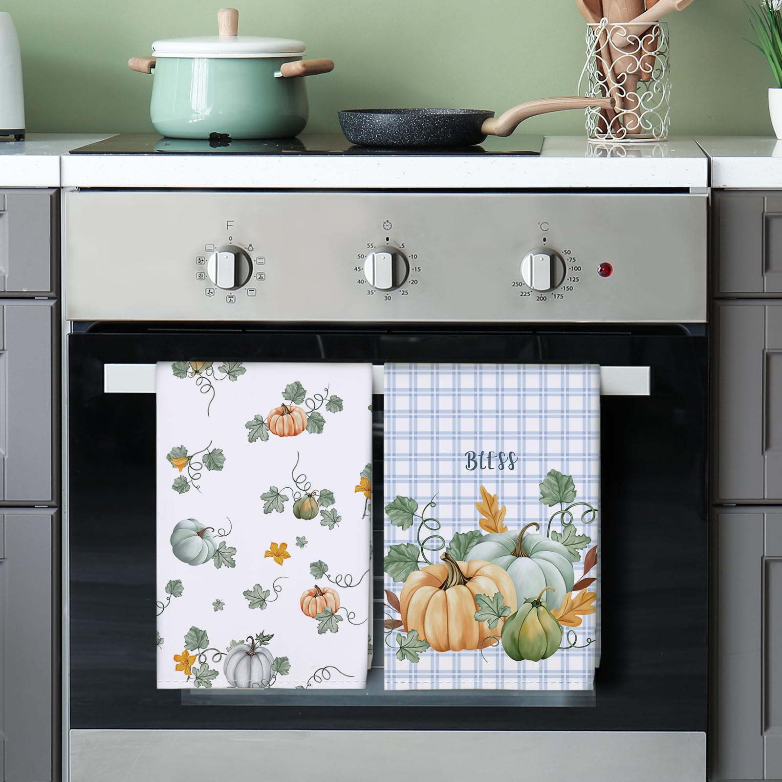 Arquiel Spring Pumpkins Tea Towels, Cotton Kitchen Towel 18.9    27.5 Inch, Quick Drying Dish Cloth For Party Anniversary Holida