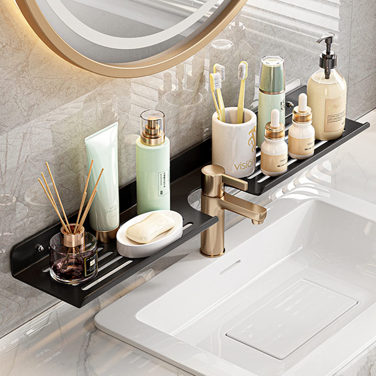 Royalita 24 Inch Acrylic Bathroom Shelf Organizer Over The Faucet, Over The Sink Shelf Bathroom Decor, Bathroom Sink Shelf Over
