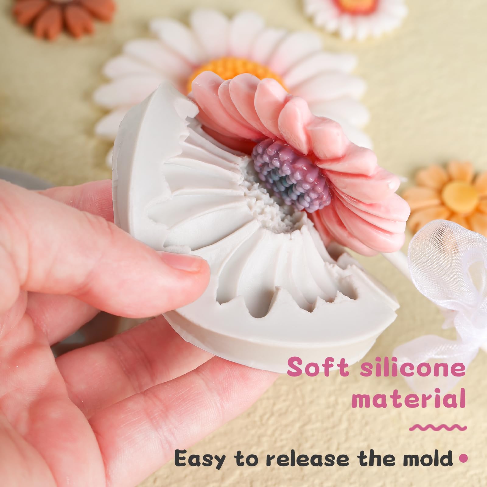 Kalaien 2Pcs Chrysanthemum Flower Silicone Mold For Fondant Cake Decorating,Chocolate,Sugarcraft, Candy Cake Decoration Clay,Soa