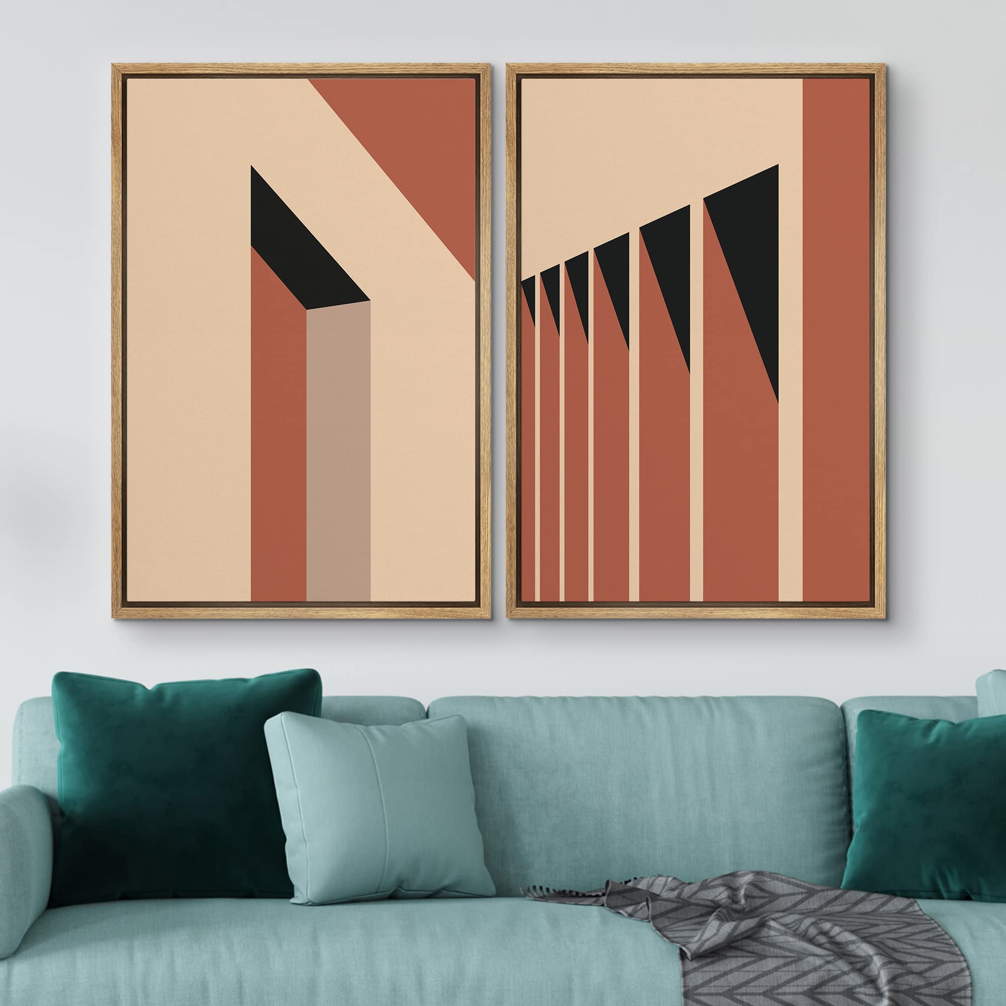 IDEA4WALL Framed Canvas Print Wall Art Set Geometric Mid-Century Architecture Shadows Abstract Shapes Illustrations Modern Art Decorative for Living Room  Bedroom  Office - 16''x24''x2 Natural
