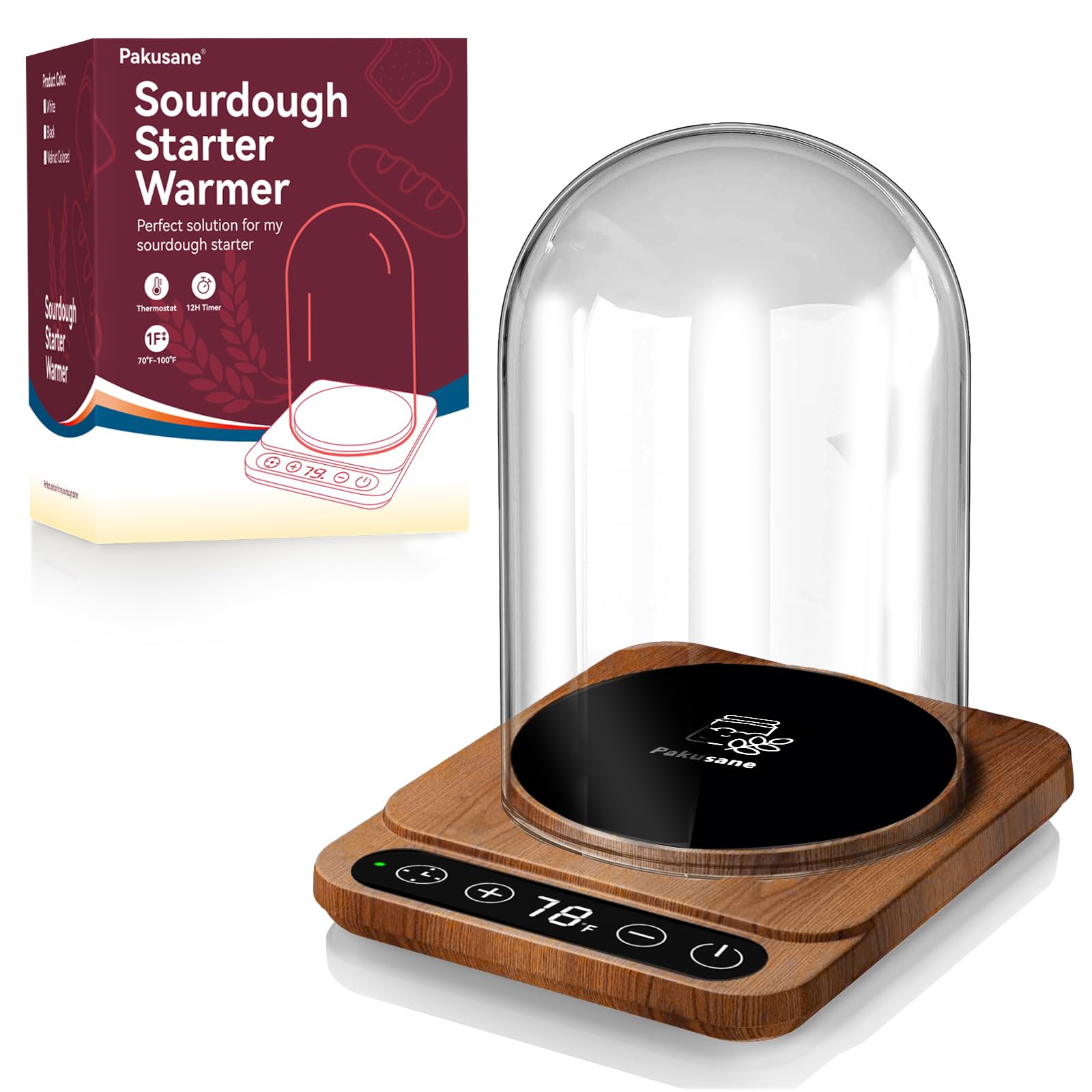 Sourdough Starter Warmer with Larger Glass Dome Set - Precision 1? Temp Control (70-100?), 12H Timer, Auto On/Off, for Reliable 