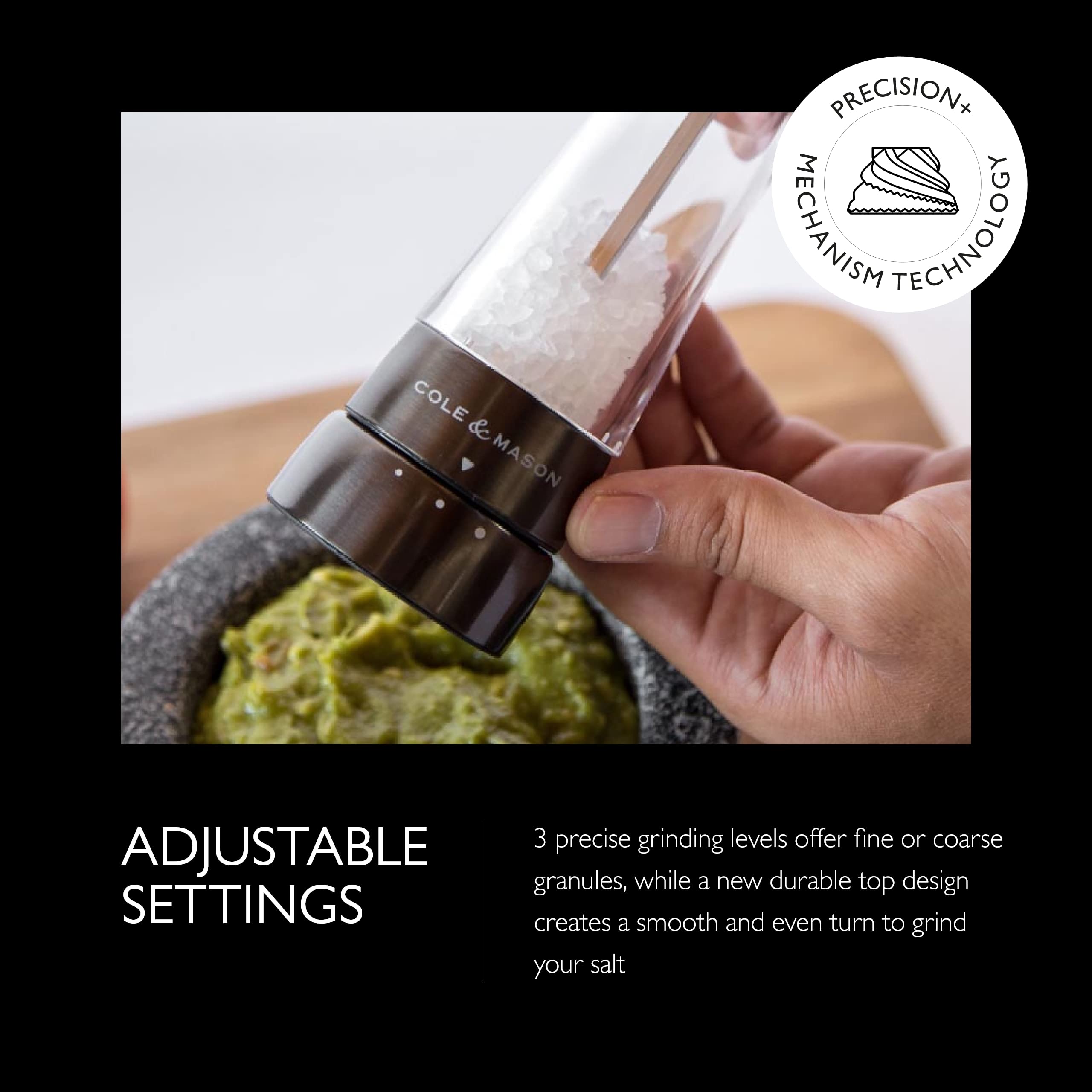 Cole & Mason Derwent Salt Grinder - Gunmetal Mill Includes Gourmet Precision Mechanism And Premium Sea Salt