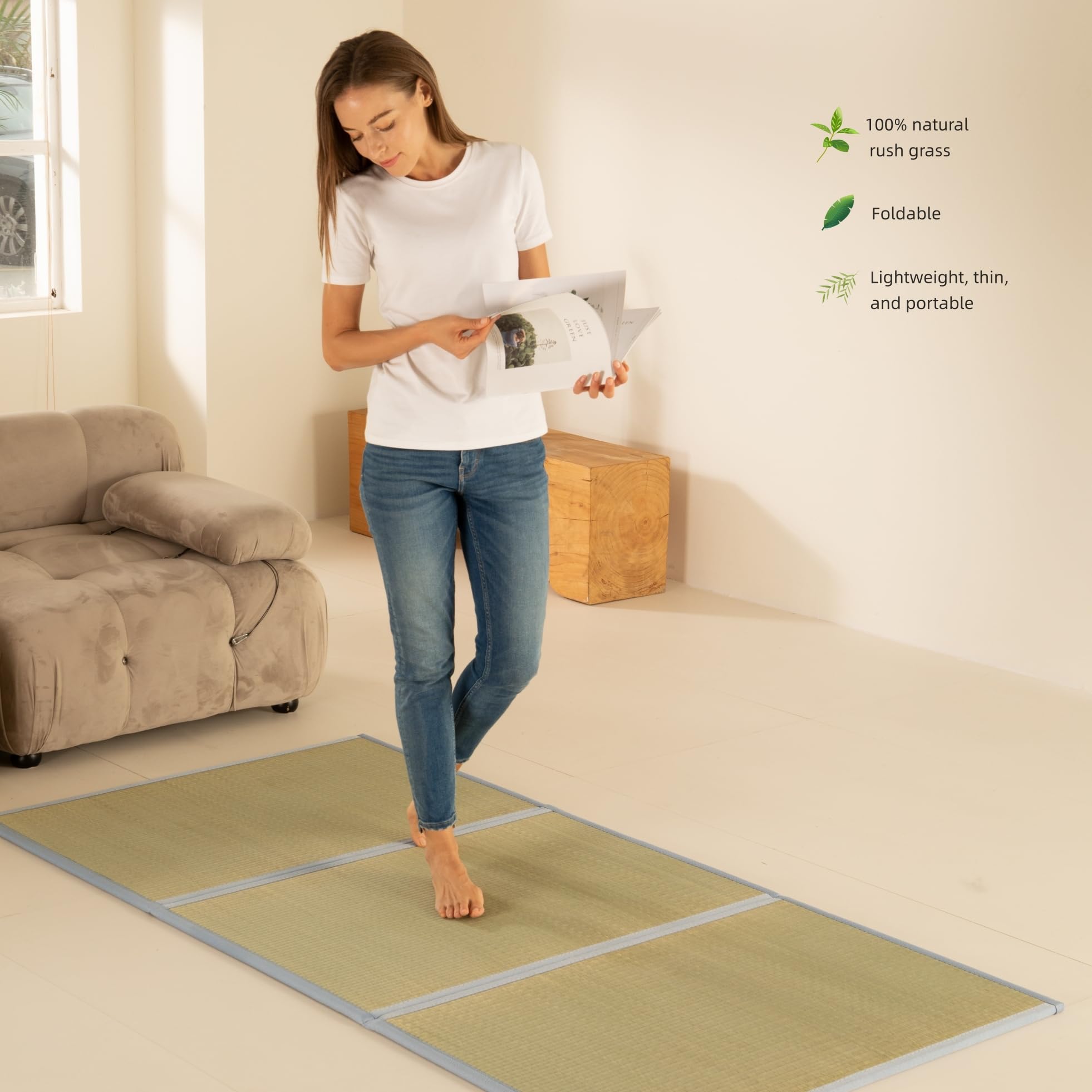 Mustmat Tatami Mat Japanese Futon Mattress Portable Tatami Mattress Foldable Bed Frame Rush Grass (Twin Xl)