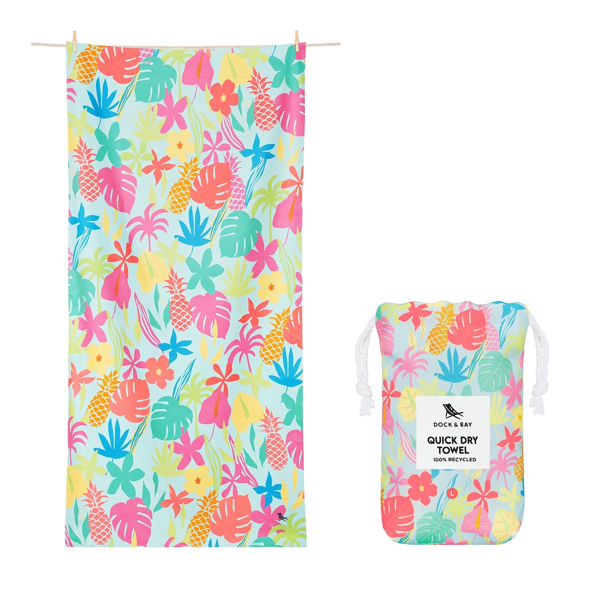 Dock & Bay Beach Towel - Quick Dry, Sand Free - Compact, Lightweight - 100% Recycled - Includes Bag - Aloha Glow - Extra Large (