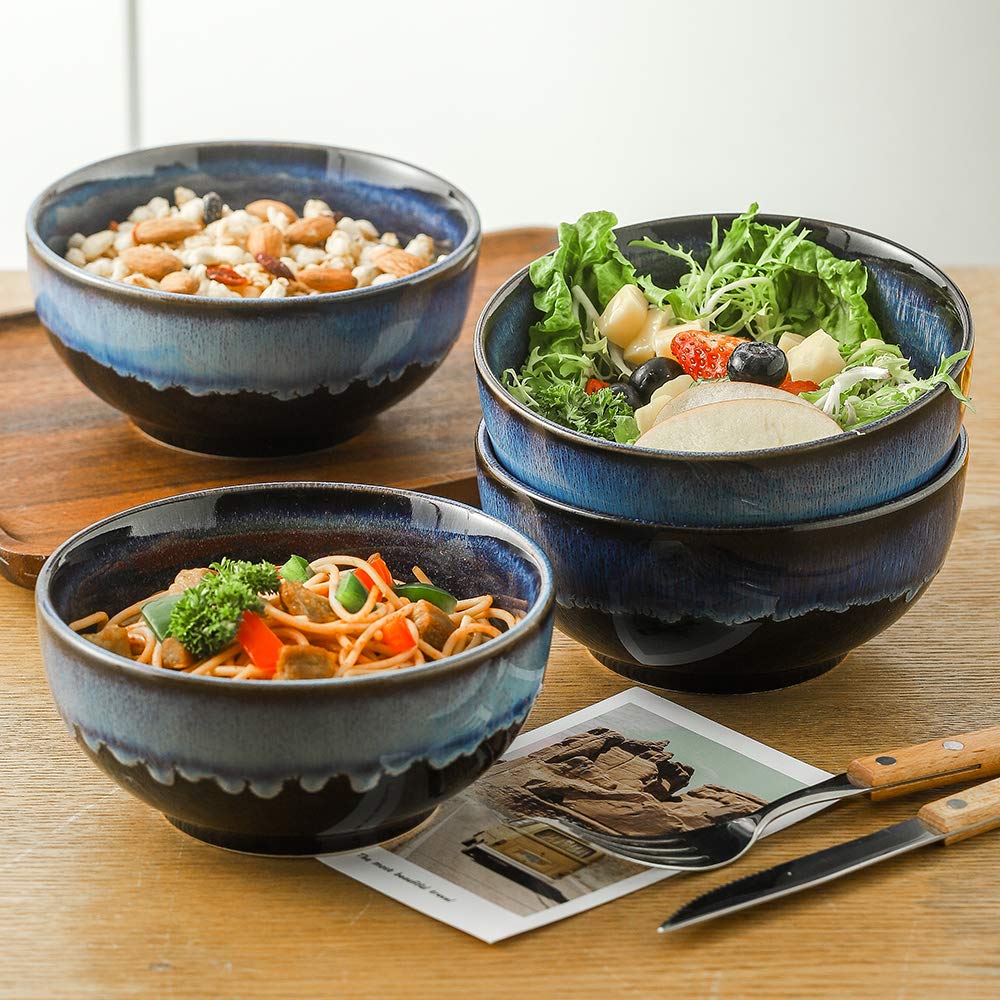 Koov 24 Ounce Soup Bowl Set, Porcelain Cereal Bowls Microwave And Dishwasher Safe, Ceramic Kitchen Bowls For Oatmeal Breakfast,