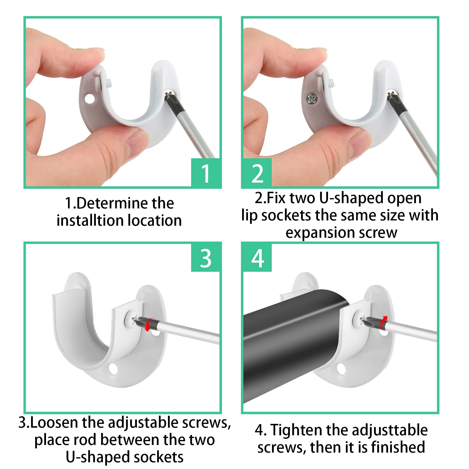 Suiwotin 4 Packs Stainless Steel Closet Rod End Supports 1-1/3 Inch Wardrobe Bracket Heavy Duty Closet Pole Sockets Flange Rod H