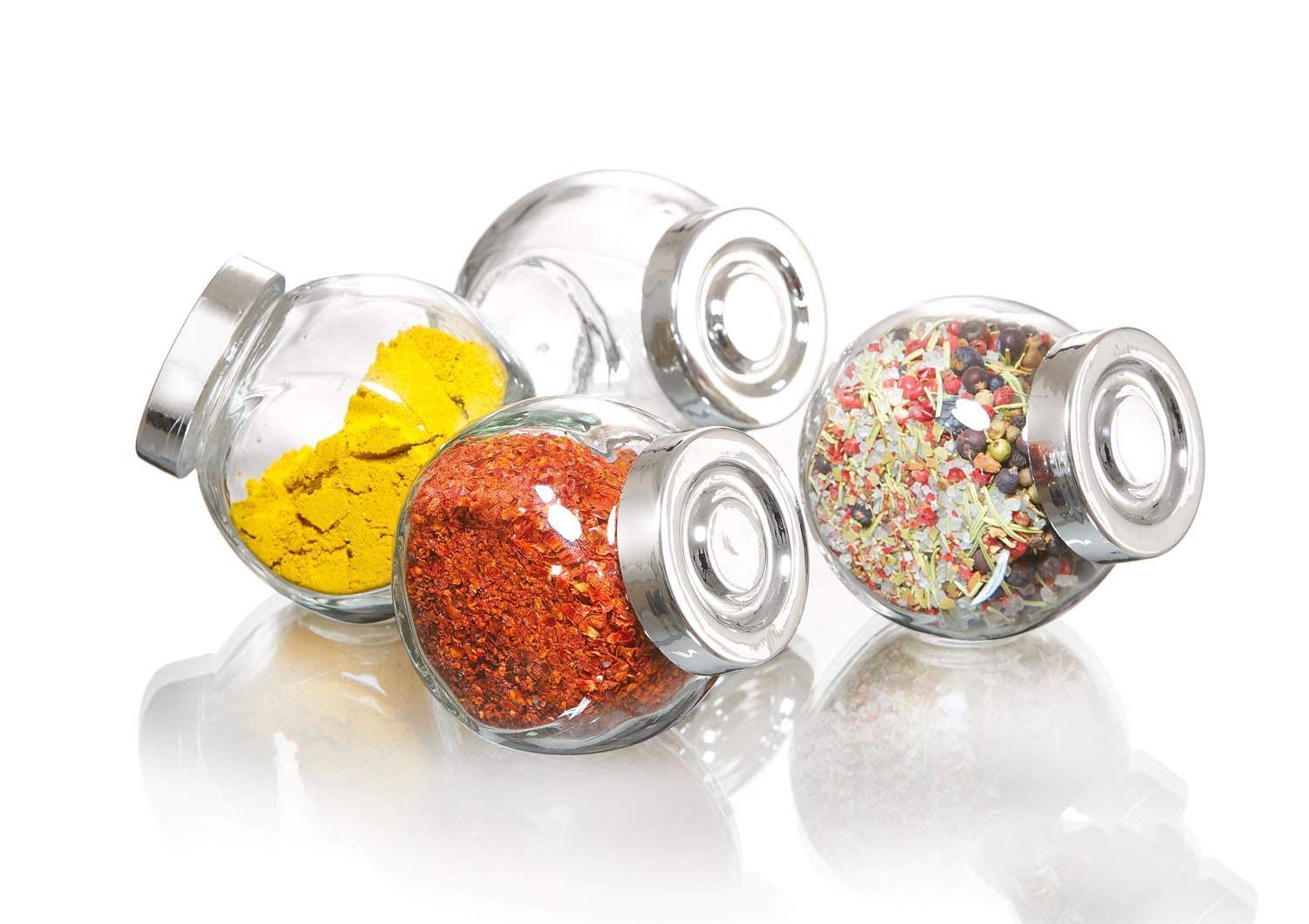 Kavach Enterprise Glass Small Containers Set Of 4 Masala And Spices Storage Jars For Kitchen, Refrigerator | Airtight Dry Fruits