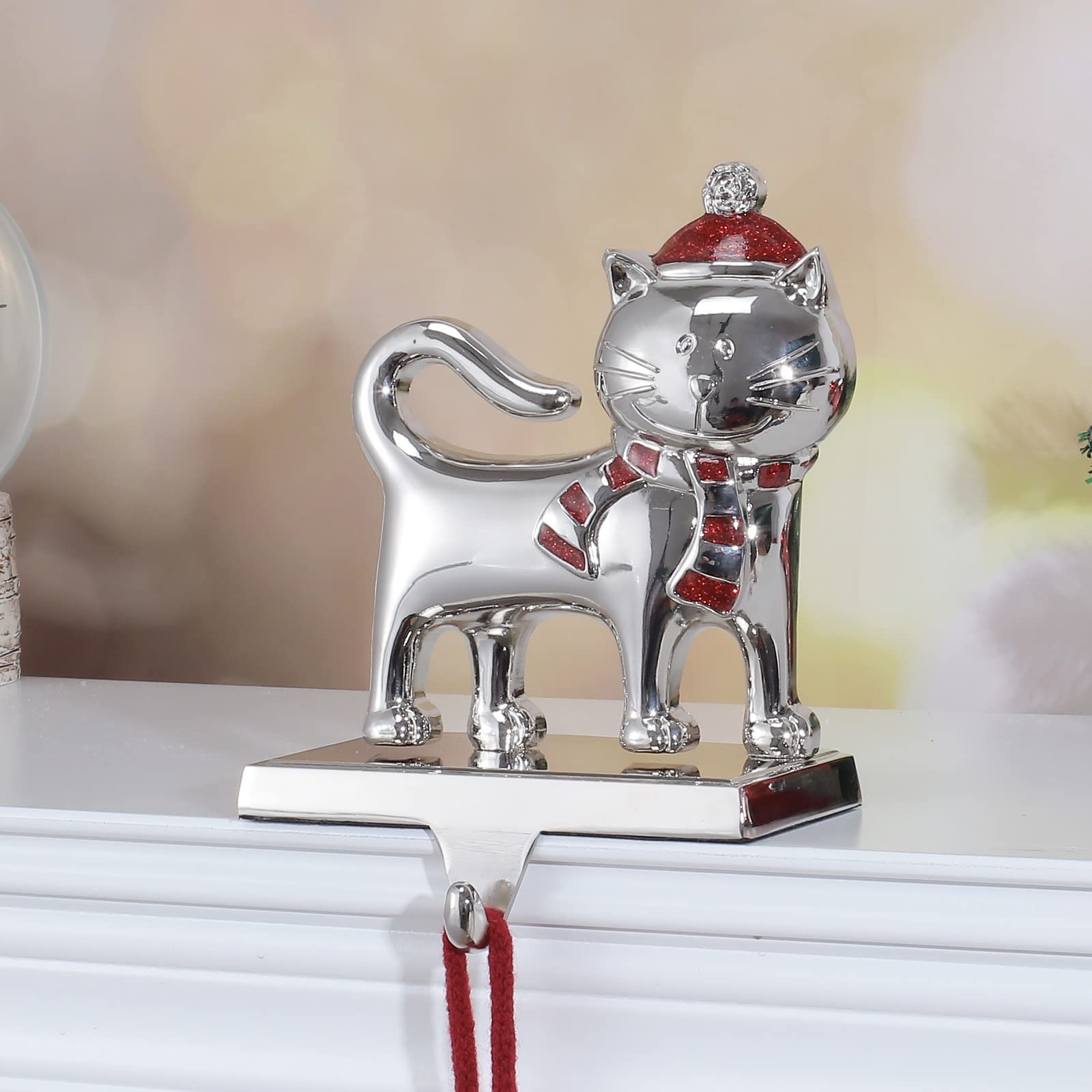 Desami 1 Set Christmas Stocking Holders for Mantel-Christmas Cat Stocking Hanger for Mantel-Metal Christmas Stocking Holder for