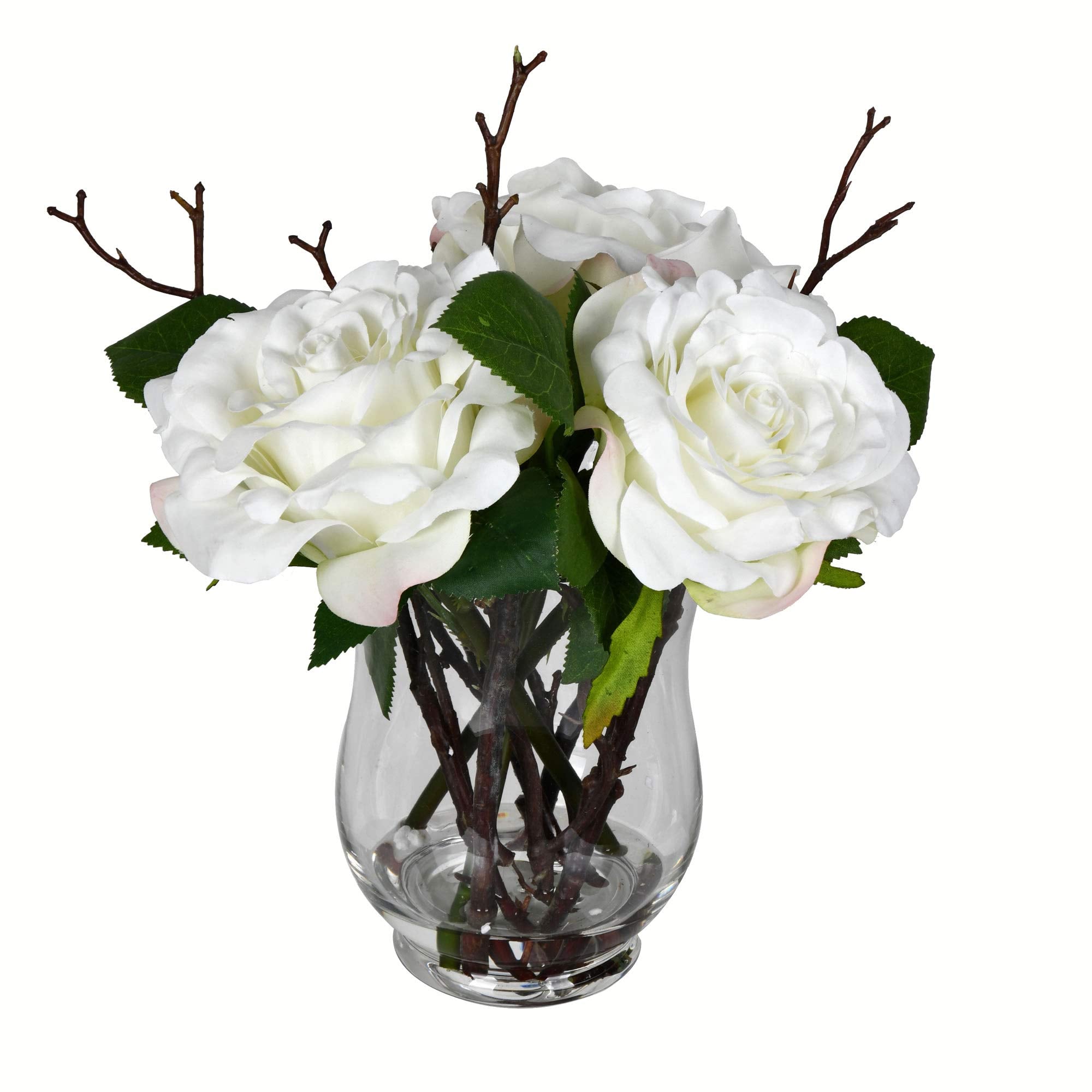 Vickerman 10'' White Rose In Glass Vase - FX190201