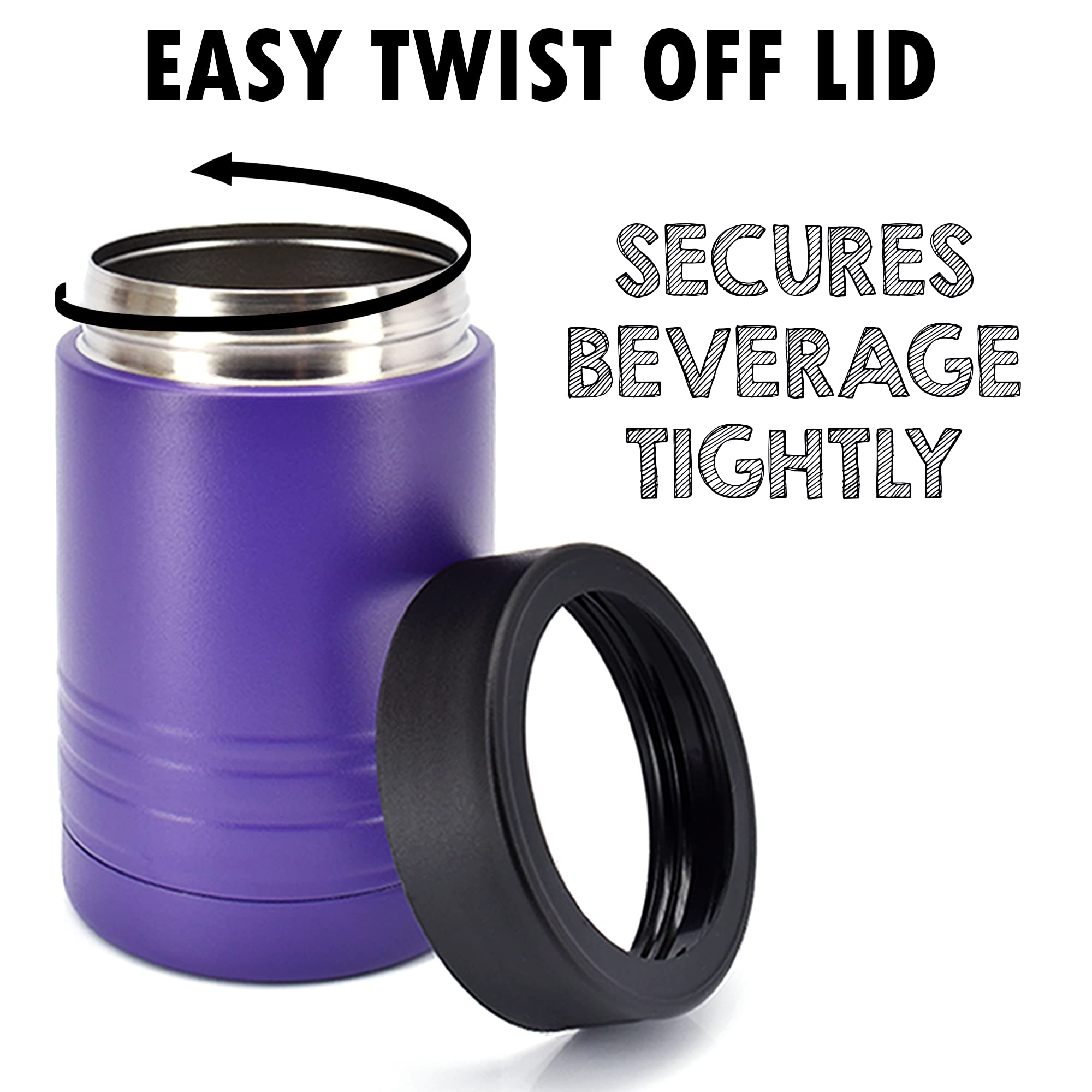 Clear Water Home Goods - 12 Oz Stainless Steel Double Wall Vacuum Insulated Can Or Bottle Beverage Cooler - Powder Coated Purple