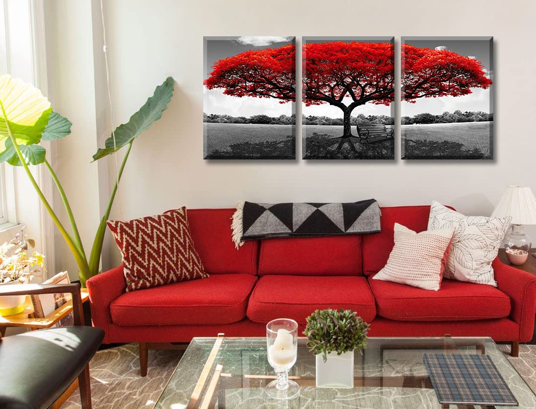 BLINFEIRU Red Tree Canvas Wall Art - Framed 12"x16"x3, Modern Nature Decor for Living Room and Bedroom, Wood Material
