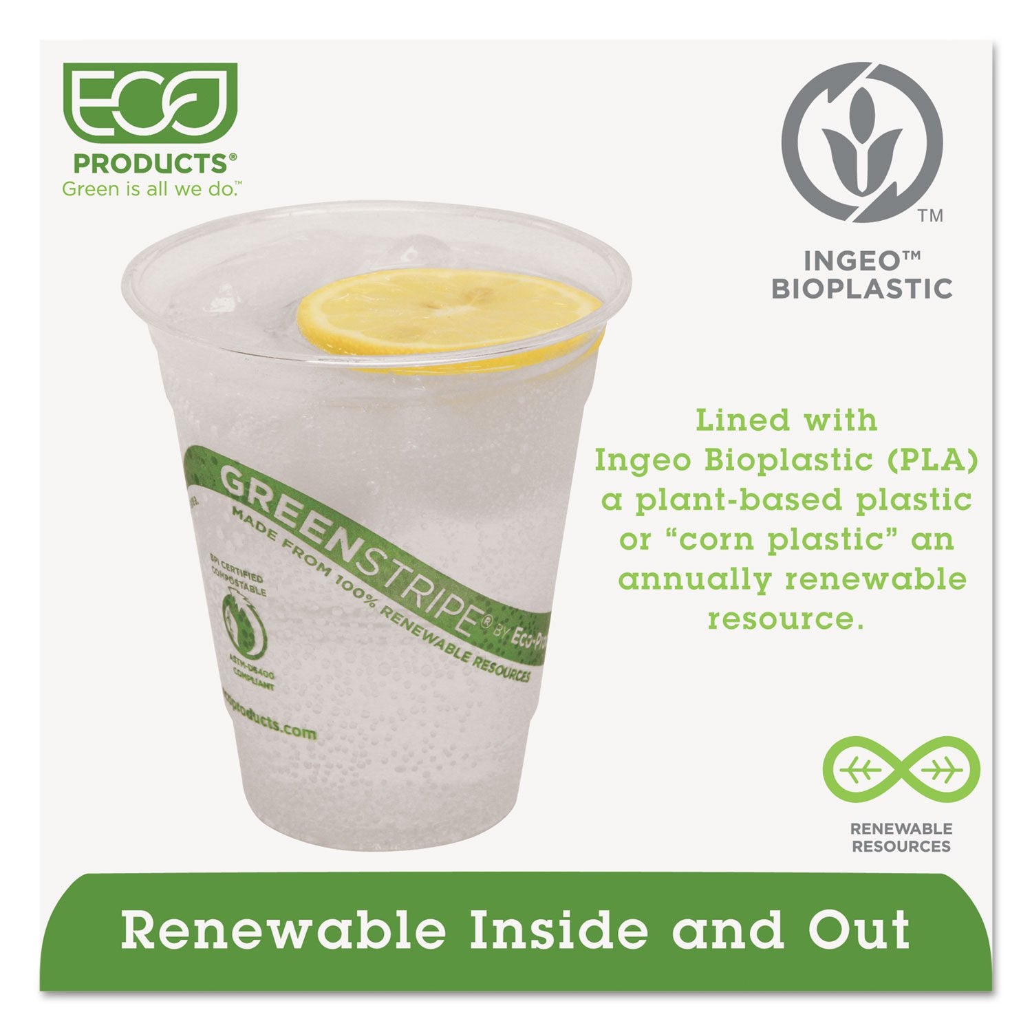 Eco-Products Epcc12Gspk Greenstripe Renewable & Compostable Cold Cups Convenience Pack- 12Oz., 50/Pk (Ecoepcc12Gspk)