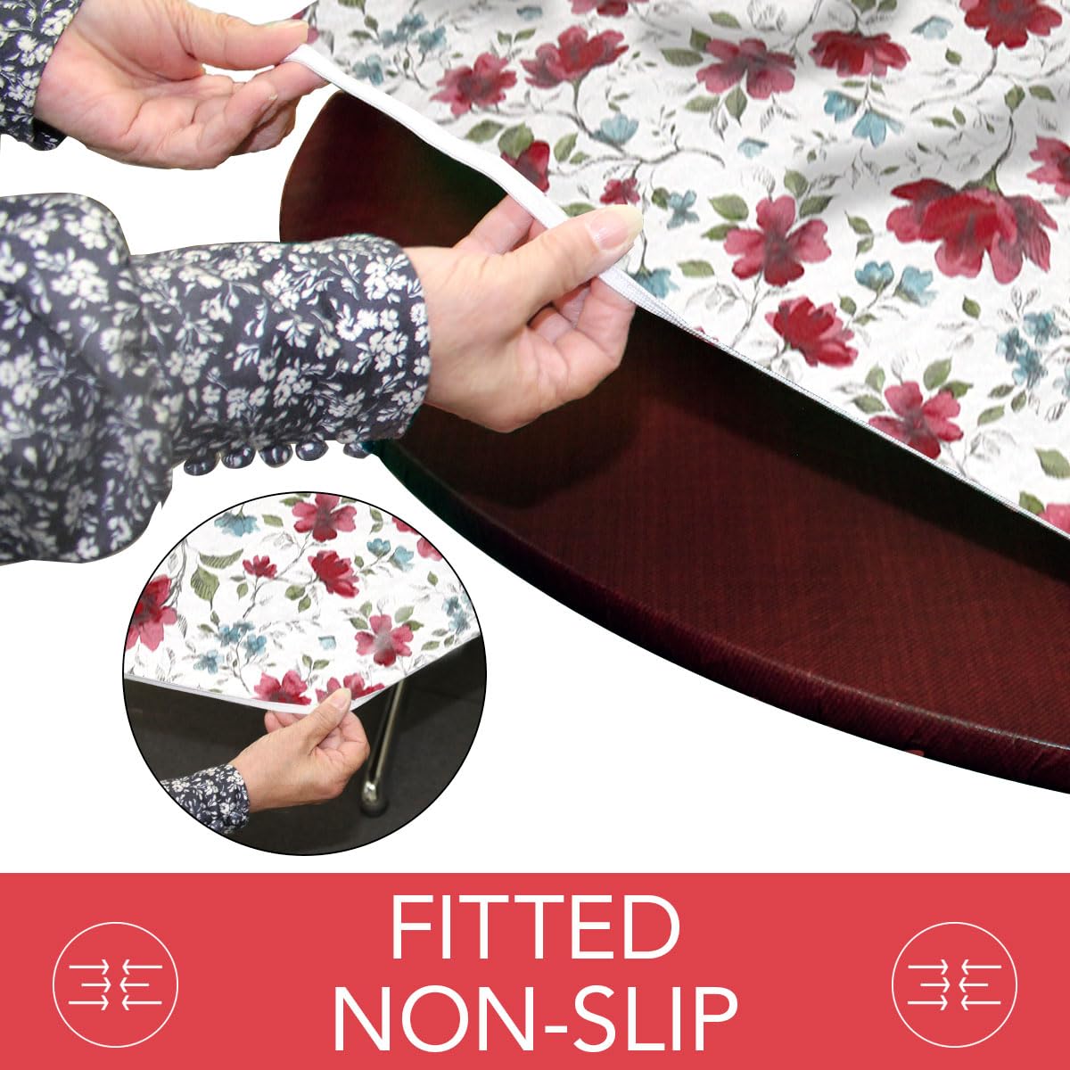 Covers For The Home Deluxe Elastic Edged Flannel Backed Vinyl Fitted Table Cover - Watercolor Floral Pattern - Small Round Oblon