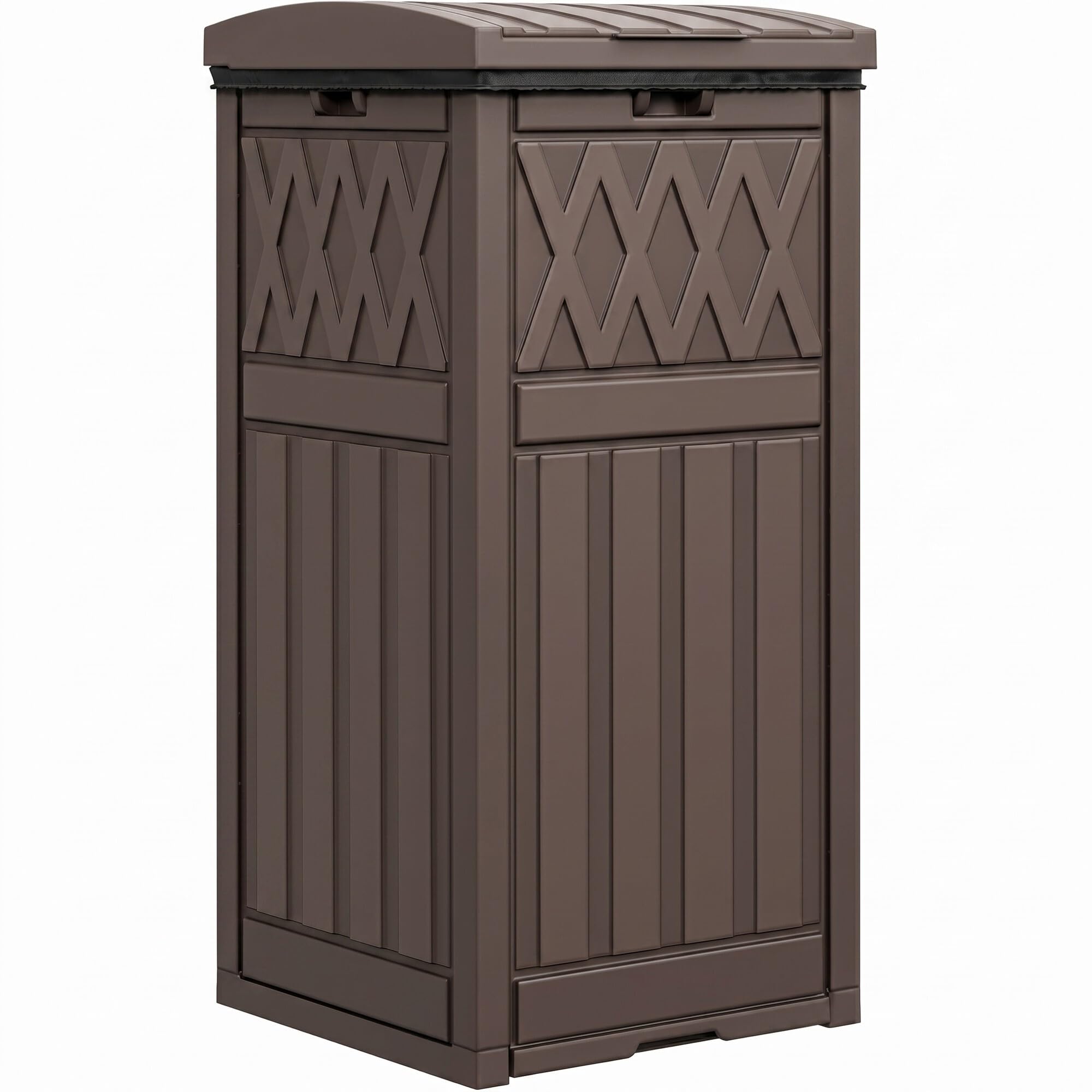 DWVO 38 Gallon Outdoor Trash Can, Resin Garbage Can with Tiered Lid and Drip Tray, Waterproof Trash Bin for Patio, Kitchen, Back