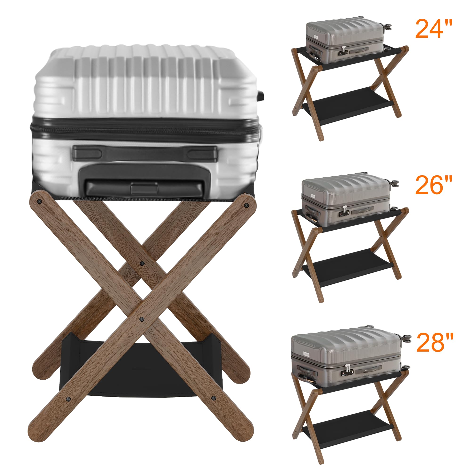 Heybly Luggage Rack, Folding Suitcase Stand With Storage Shelf, Luggage Holder With 5 Nylon Straps For Guest Room Bedroom Hotel,