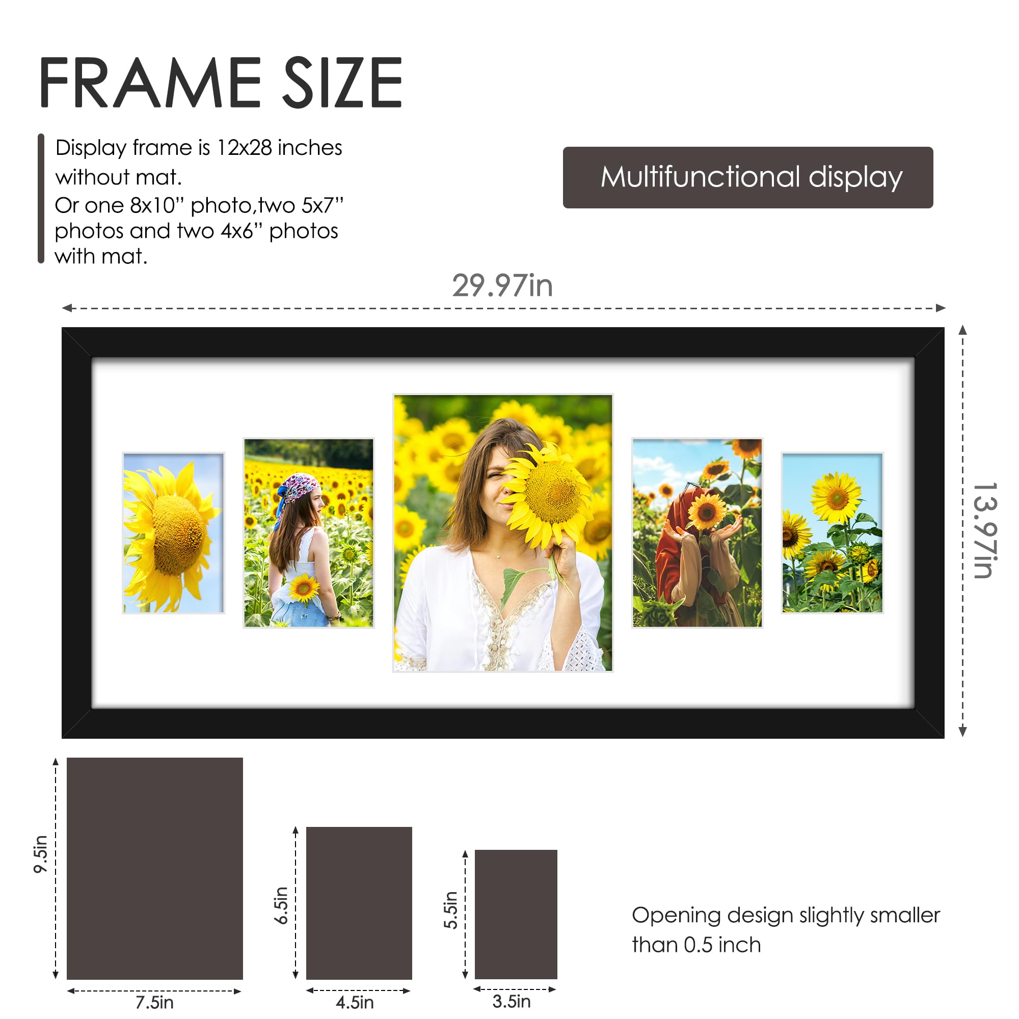 DUENPY 12x28 Collage Picture Frames Display One 8x10 Inch and Two 5x7 and Two 4x6 Photos Collage Wall Decor Wall Hanging or Tabl