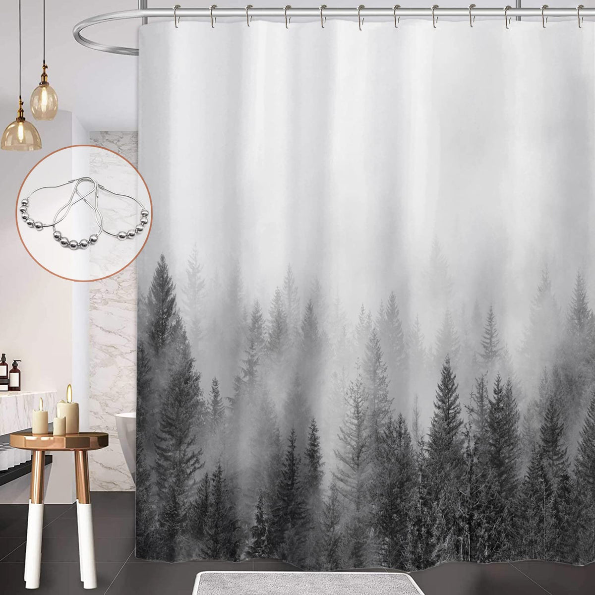 Ortigia Grey Forest Shower Curtain Misty Mountain Tree Shower Curtain Cool Winter Shower Curtain For Bathroom Fun Gray Fog Magic