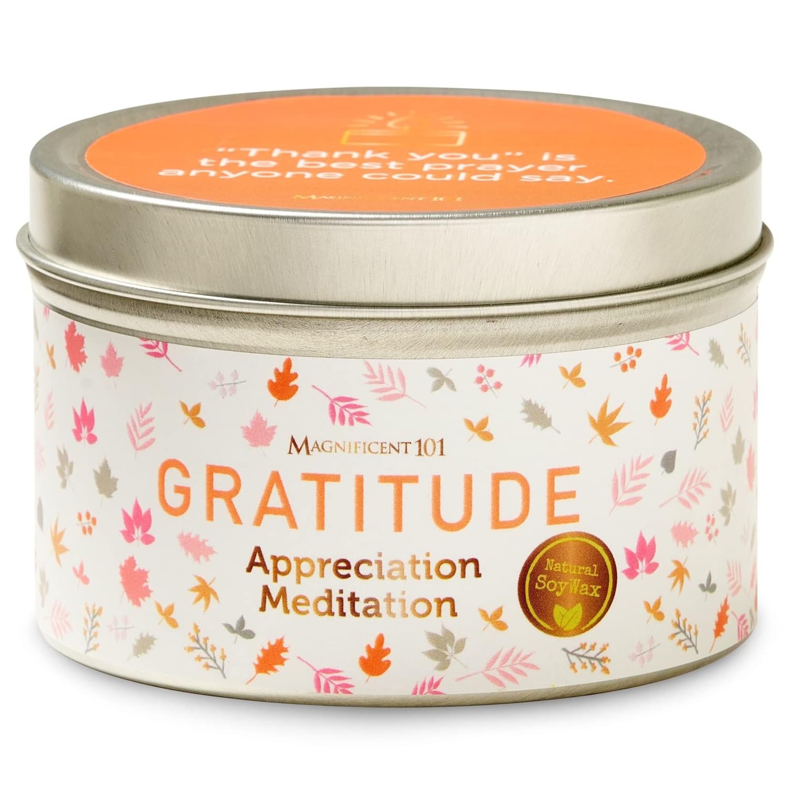 MAGNIFICENT 101 Gratitude Candle - 6 Oz Red Soy Wax - 35 Hour Burn Time & Paraffin Free - Sage Aromatherapy & Energy Cleansing -