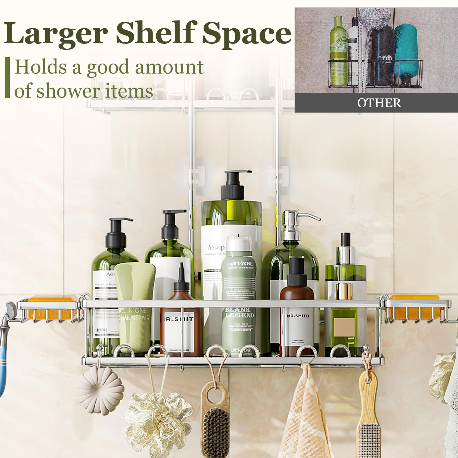 Skyapex Shower Caddy Hanging: Adjustable Height No Blocking To Shower Head - Silver Shower Caddy Over Showerhead Shower Organize