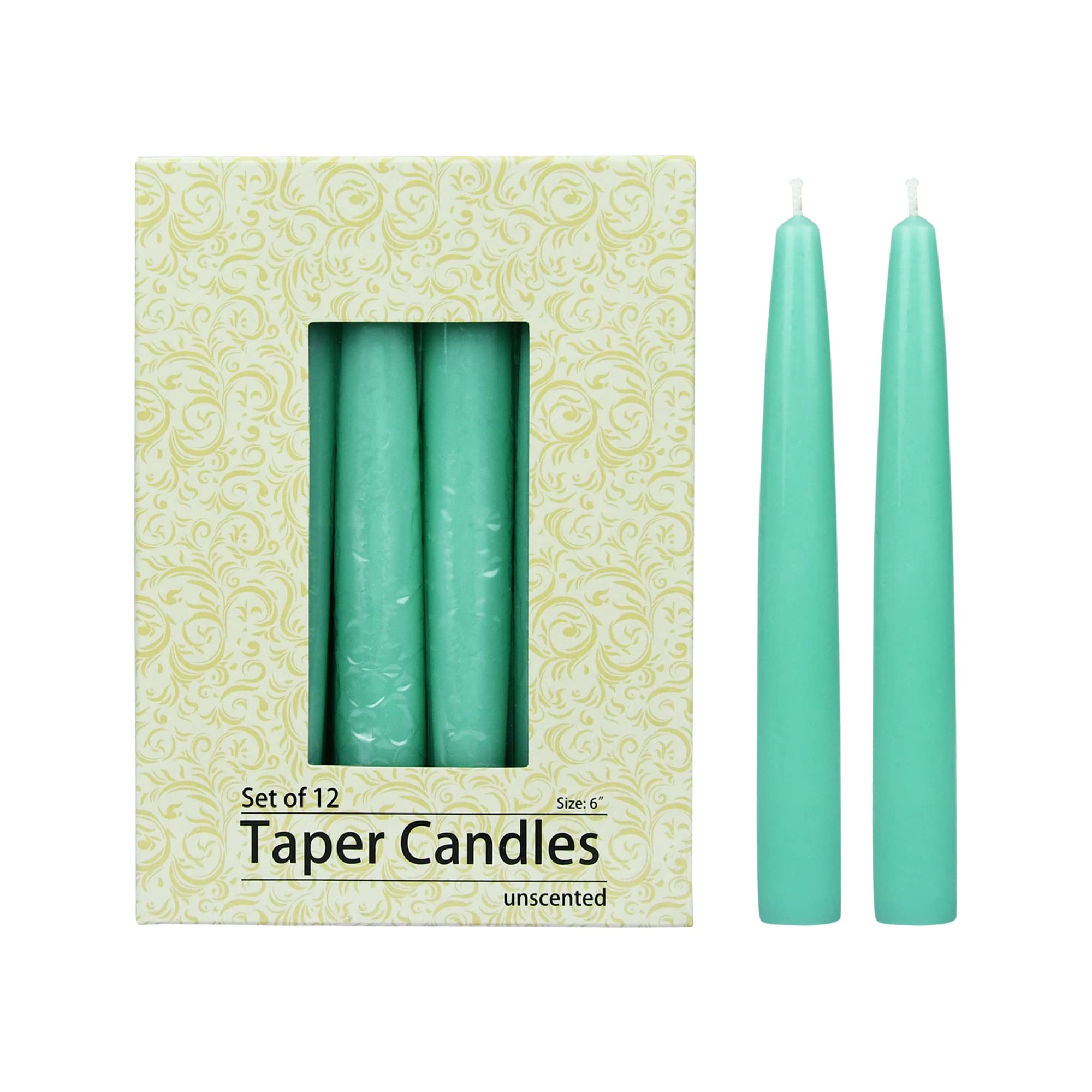 Zest Candle 12-Piece Taper Candles, 6-Inch, Aqua