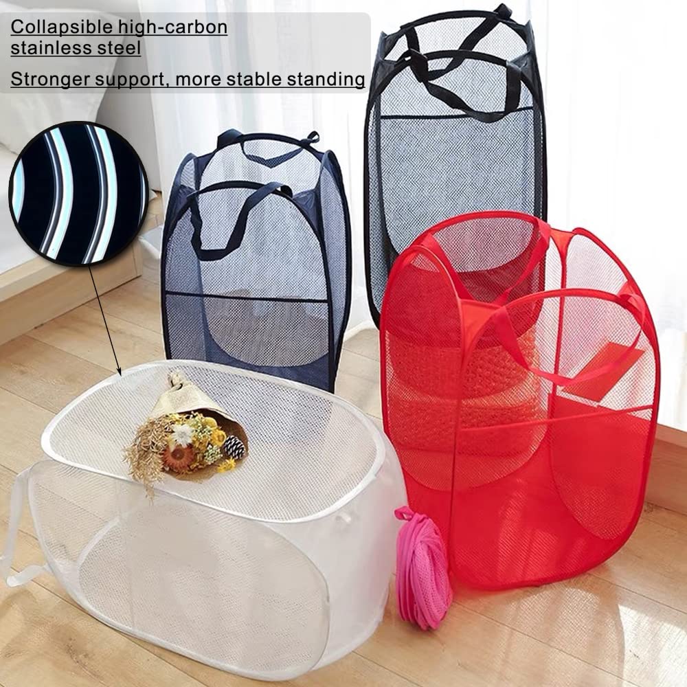 Battoo Deluxe Strong Mesh Pop Up Laundry Hamper Basket With Side Pocket For Laundry Room, Bathroom, Kids Room, College Dorm Or T