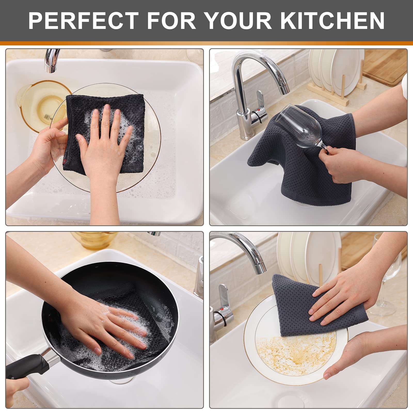 Kitinjoy 100% Cotton Kitchen Dish Cloths, 6 Pack Waffle Weave Ultra Soft Absorbent Dish Towels For Drying Dishes Quick Drying Ki