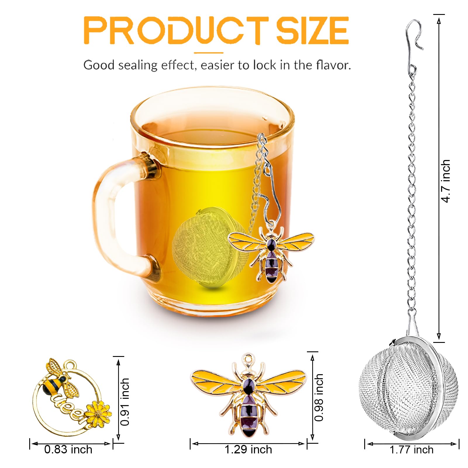 Tea Strainers For Loose Tea, Set Of 2 Teasanavie Stainless Steel Tea Ball, Tea Infuser With Honeybee & Queenbee Charm