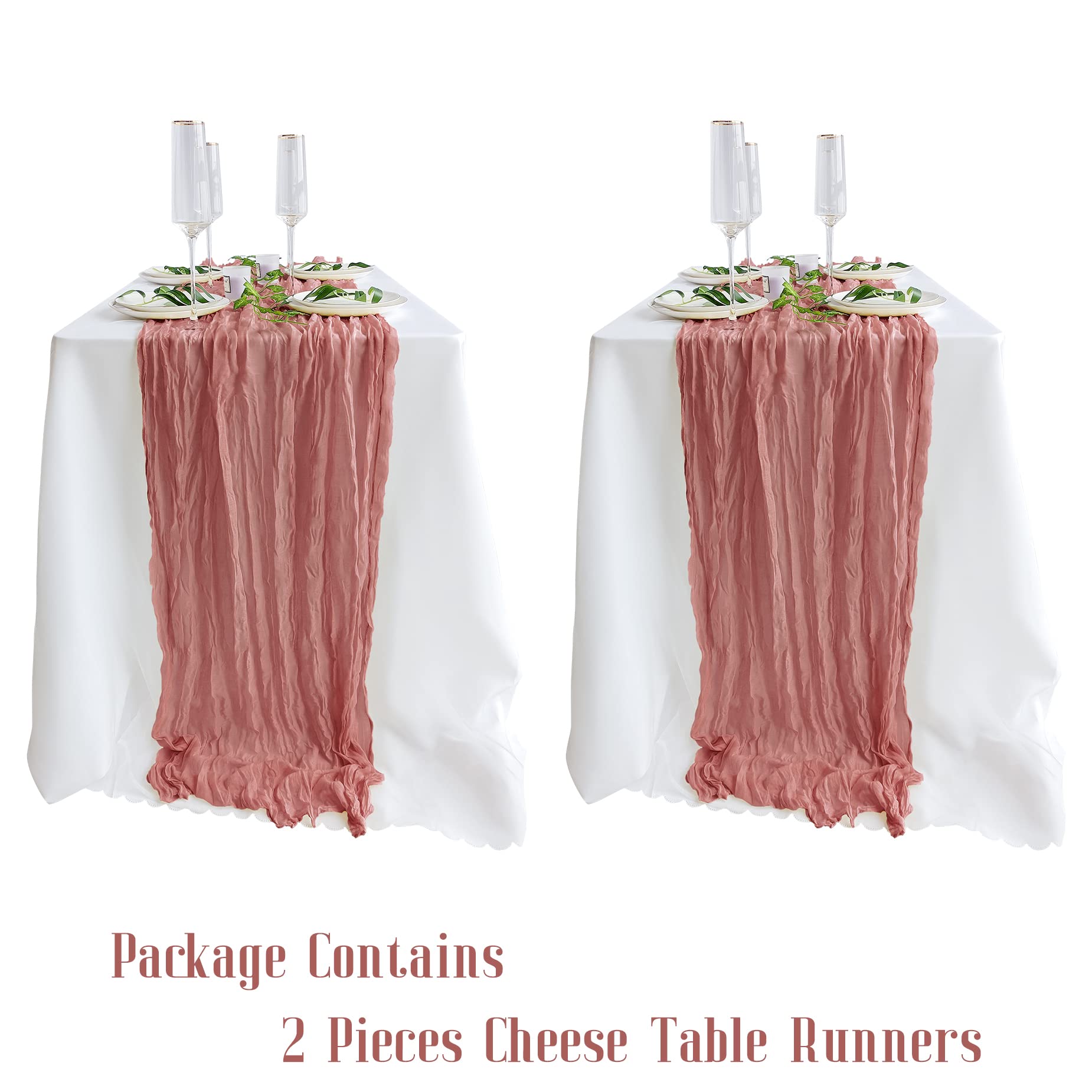 2 Pack Dusty Rose Cheesecloth Table Runners, 10Ft Gauze Table Runner Romantic Wedding Cheese Cloths Decor For Bridal Baby Shower