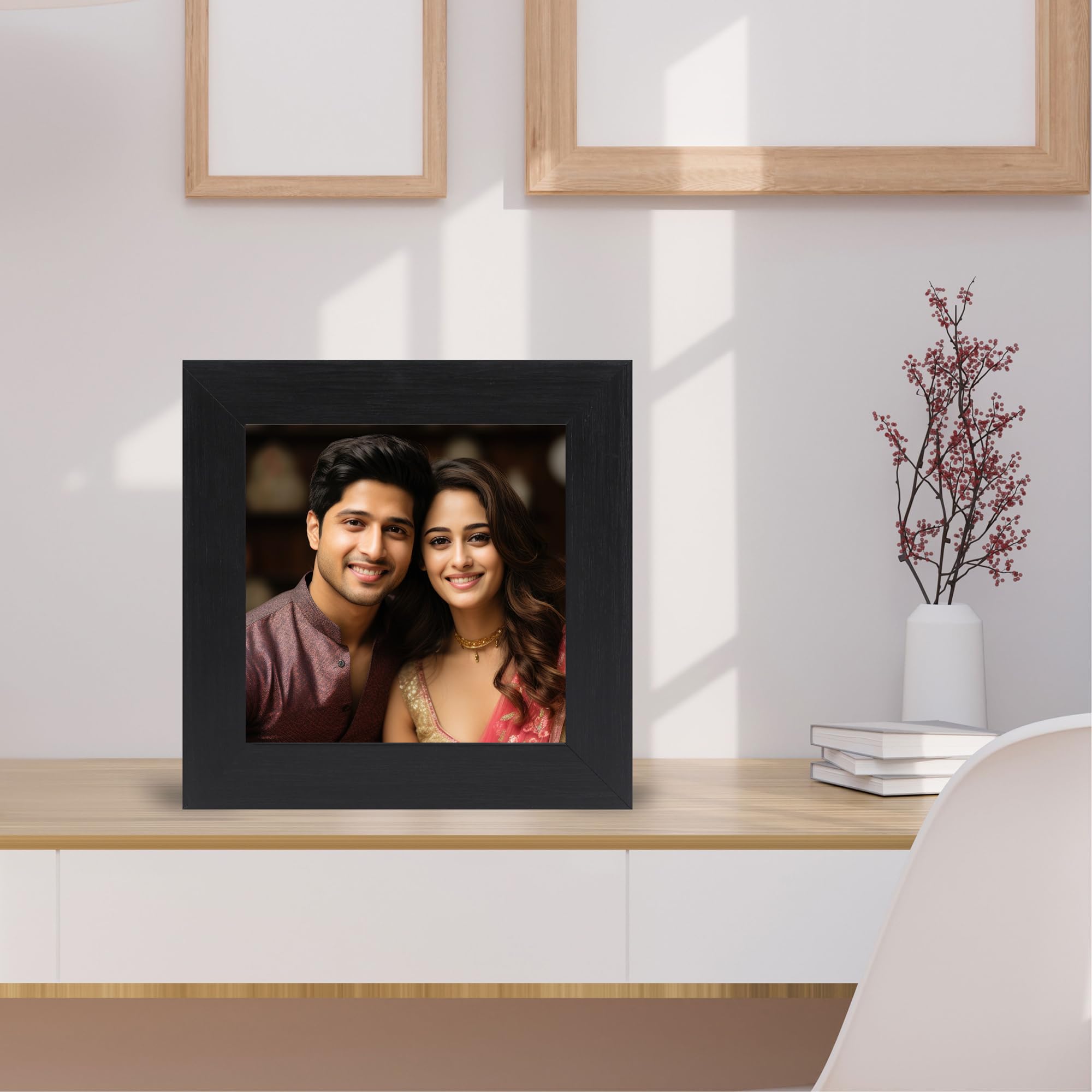 The Fine Framer Customised Photo Frame With Photo Print, Tabletop, Personalized Gift, Home And Office Dcor - 5X5 Inch, 1 Inch Th