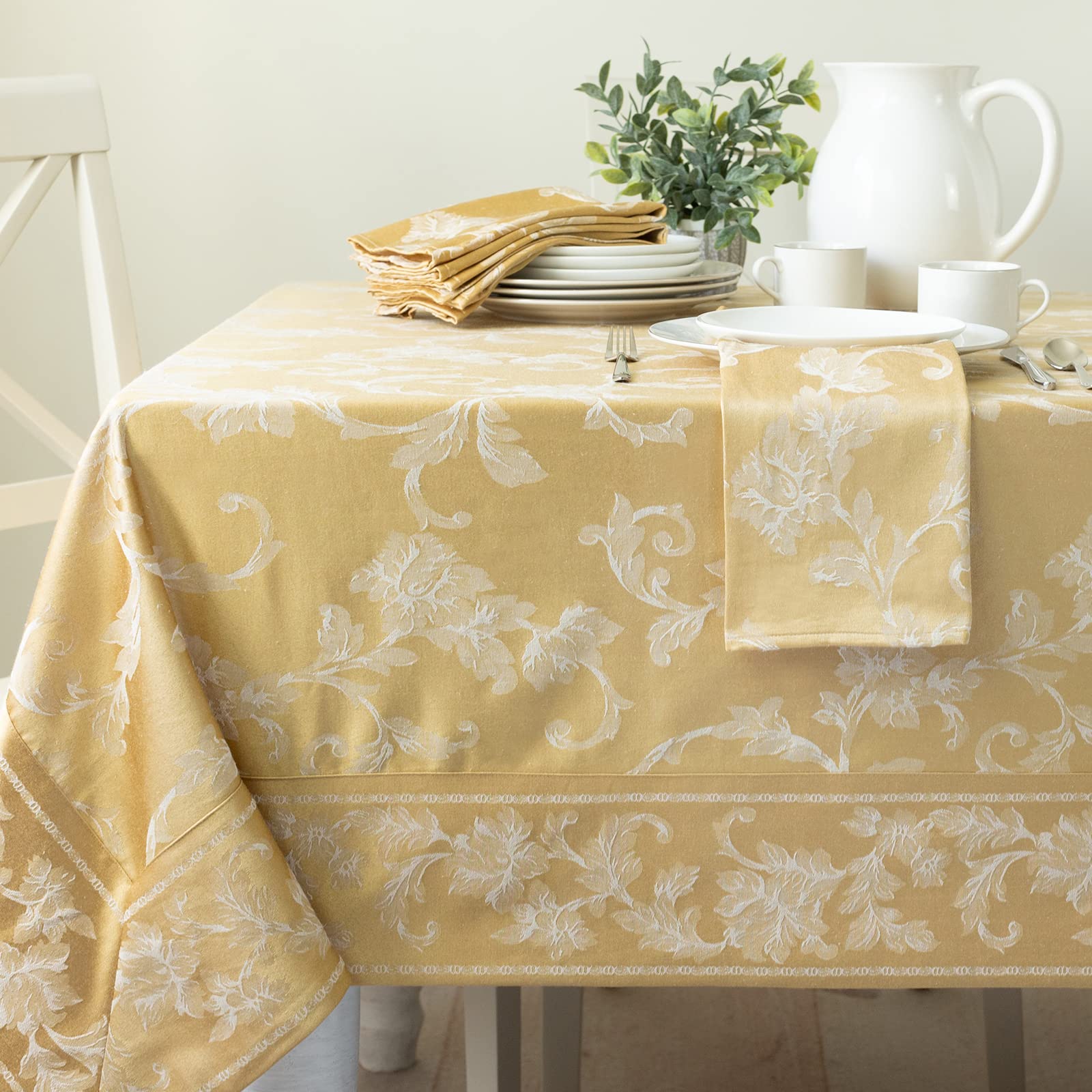 Benson Mills Harmony Scroll Tablecloth (Gold, 60 X 144 Rectangular)