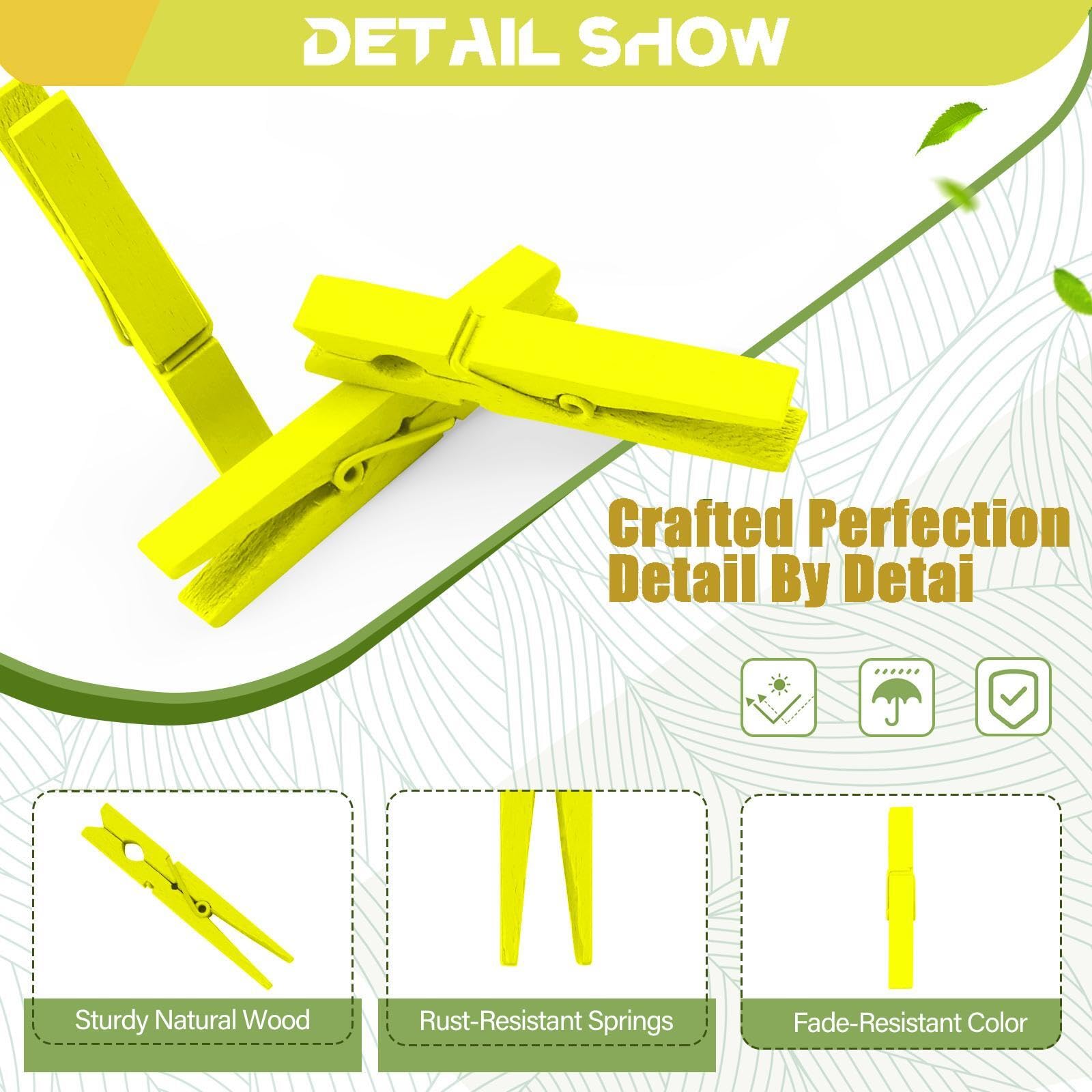 Colored Clothes Pins Wooden 100 Pack, Colored Clothespins Wood, Clothespin Rainbow Color Heavy Duty, Clothes Clips For Craft Sho