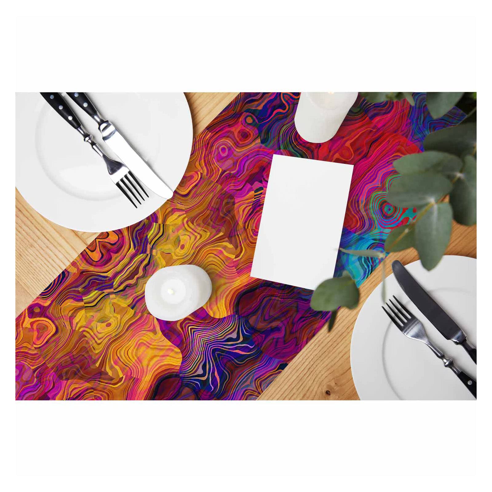 Hosnye Table Runner Abstract Colorful Chaotic Waves Pattern,Cotton Linen Table Runner Decoration For Kitchen Family Dinner Table