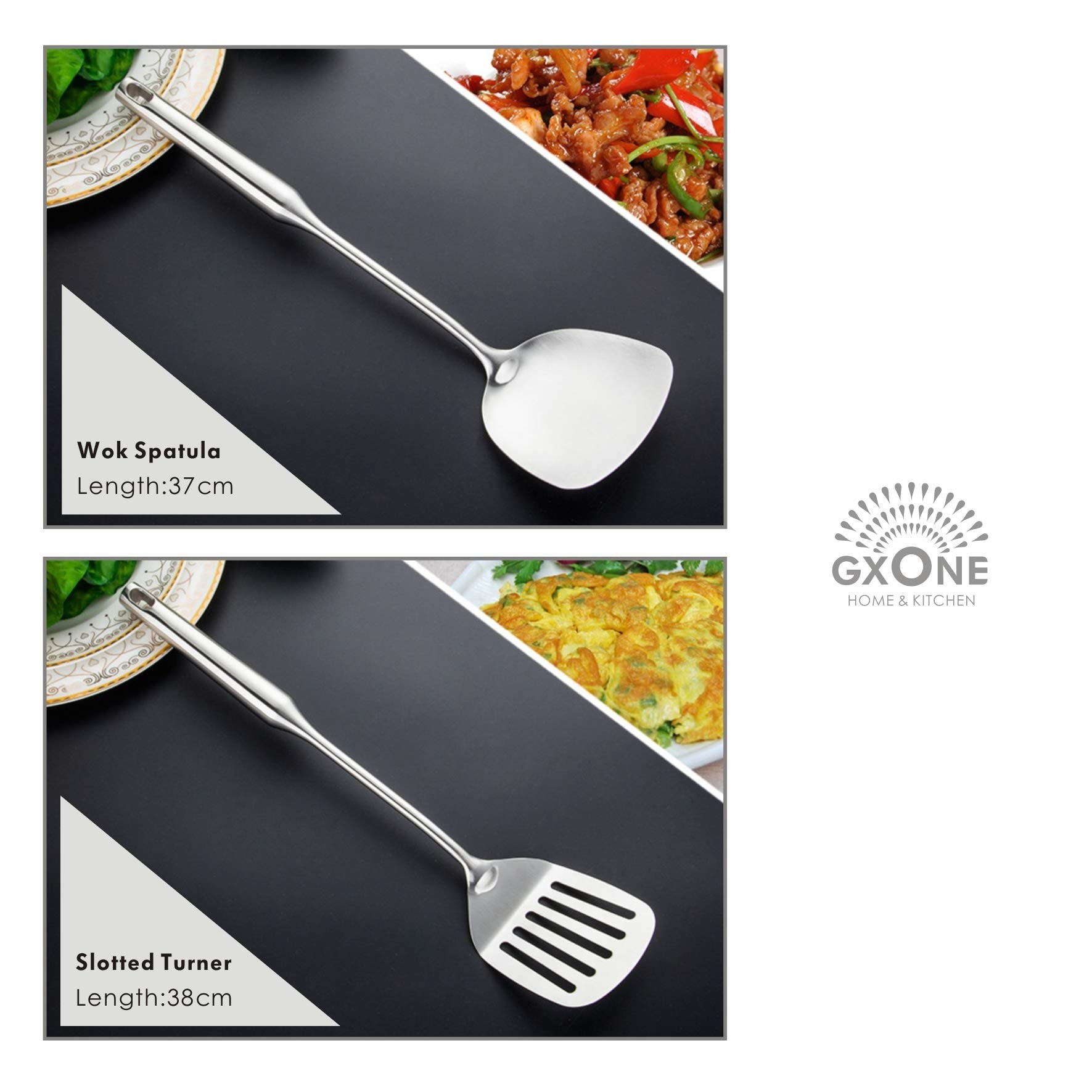 Kitchen Utensil Set - 6 Piece Stainless Steel Cooking Utensils With Rotating Holder Organizer Includes Slotted Spoon, Slotted Sp