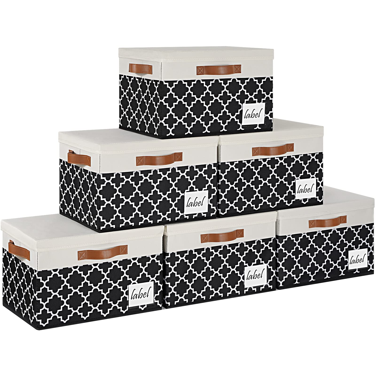 Pffvrp Large Storage Bins With Lids 6-Pack, Foldable Fabric Storage Baskets With Lids 6-Pack, Sturdy Storage Boxes With Labels A