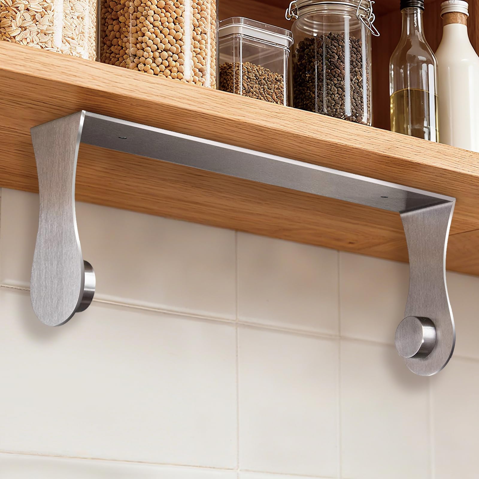 Smipam Paper Towel Holder Under Cabinet, Stainless Steel, Adhesive or Screw Mount, Fits Standard & Mega Rolls, Wall Mount Rack f