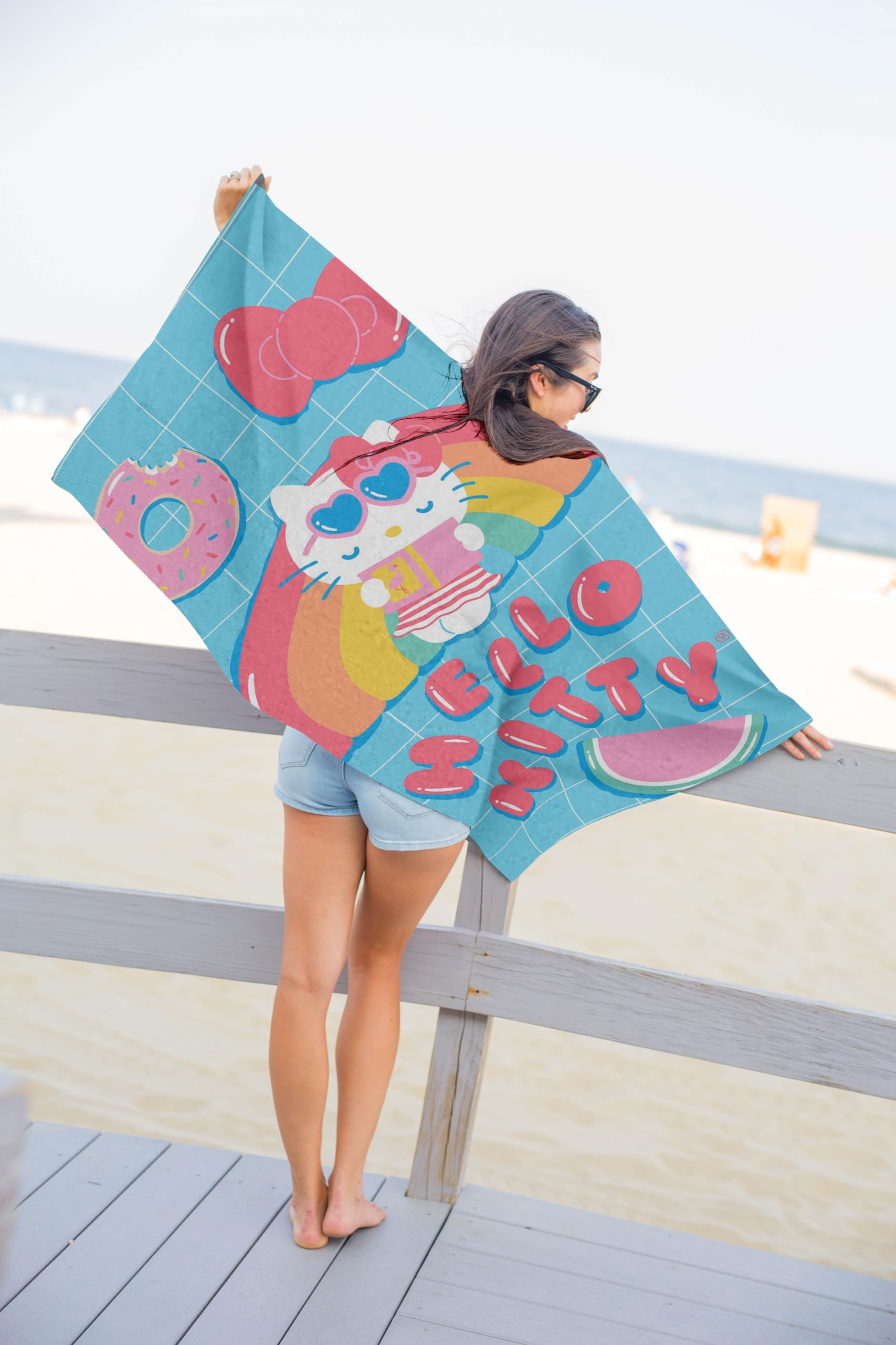 Jay Franco Hello Kitty Rainbow Bath Pool Beach Towel - Super Soft & Absorbent 100% Cotton Towel  Measures 28 x 58