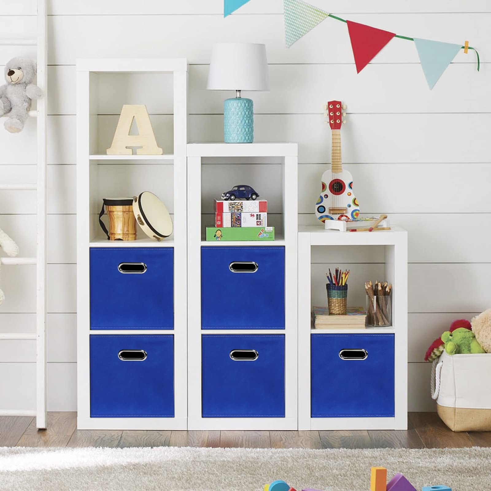Yunkeeper Dark Blue Fabric Storage Bins, Set Of 3, 11X11X11, Foldable Cube Bins For Cloth Or Accessory Storage