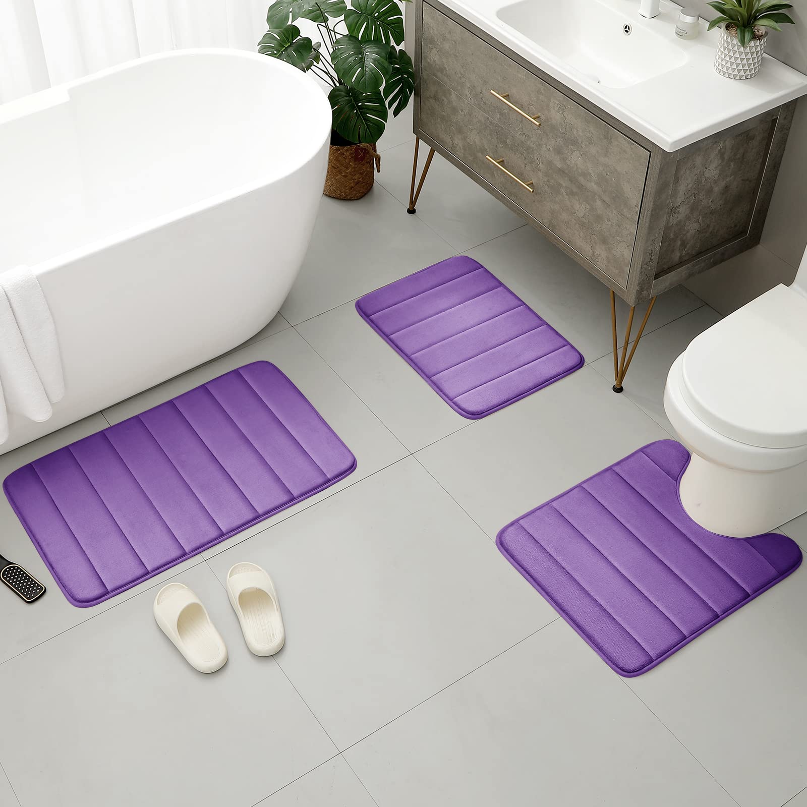 Bysure Lavender Memory Foam Bathroom Rug Set 3 Piece, Non Slip Extra Soft Absorbent Bath Mats, Machine Washable & Dry Toilet Mat