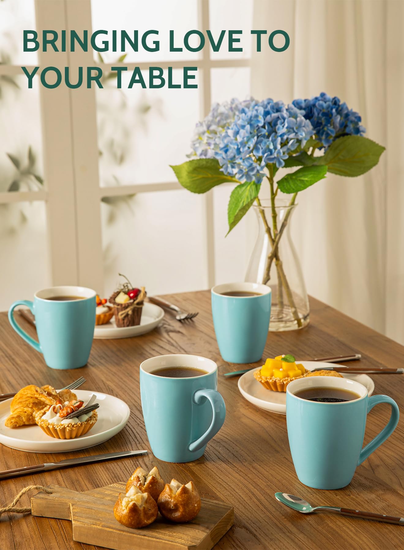 Sweese Porcelain Coffee Mugs - 16 Ounce (Top To The Rim) For Coffee, Latte, Tea, Cocoa, Set Of 4, Turquoise