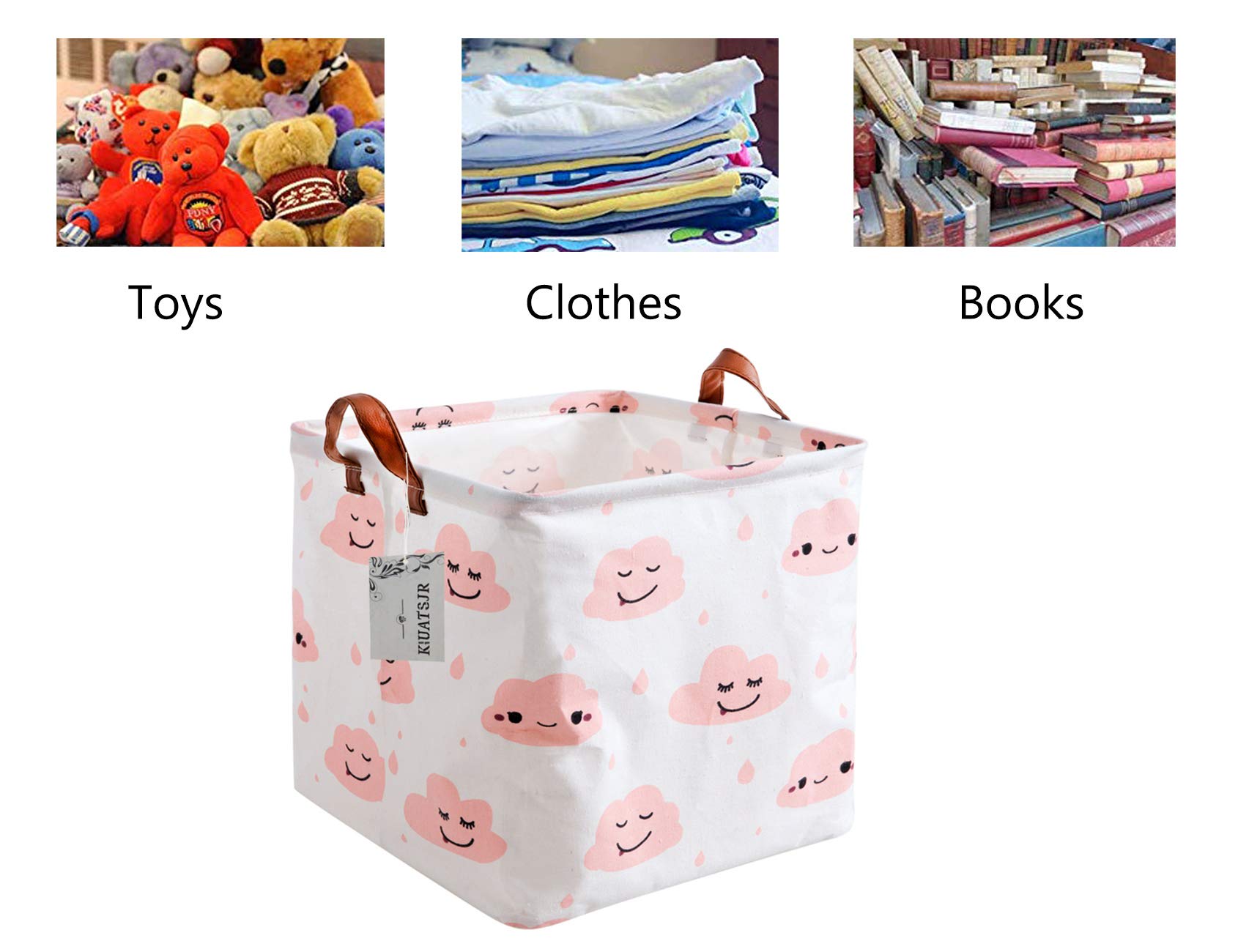 Storage Basket Fabric Organizer Bin For Toys, Books, Clothes, Pets,Perfect For Bedroom/Office/Nursery/Shelves(Pink Cloud)