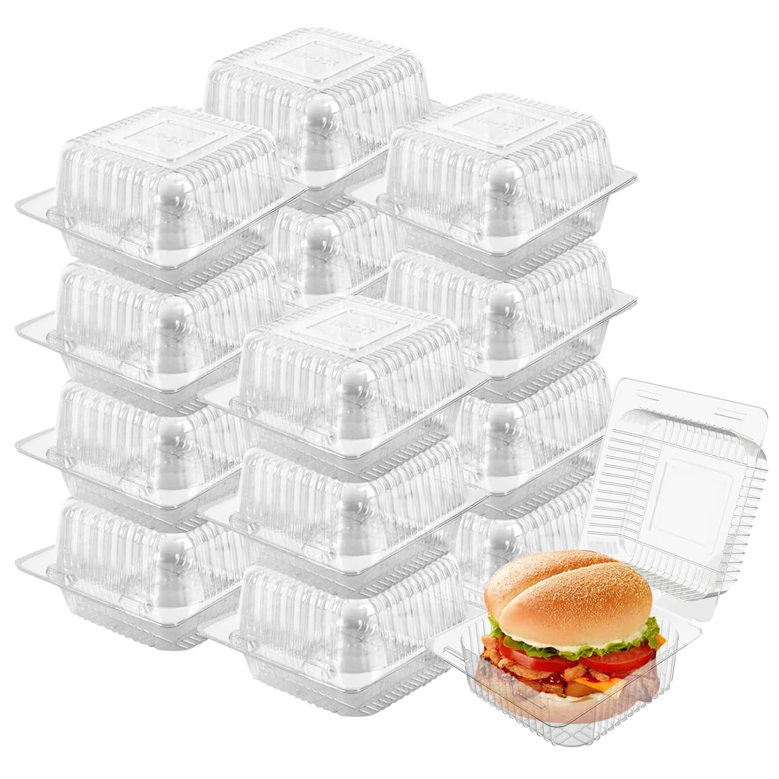 250 Pack 5 x 5 inch Clear Plastic Disposable Clamshell Container,Hinged Take Out Clamshell Dessert Container with Lid Takeout Tr
