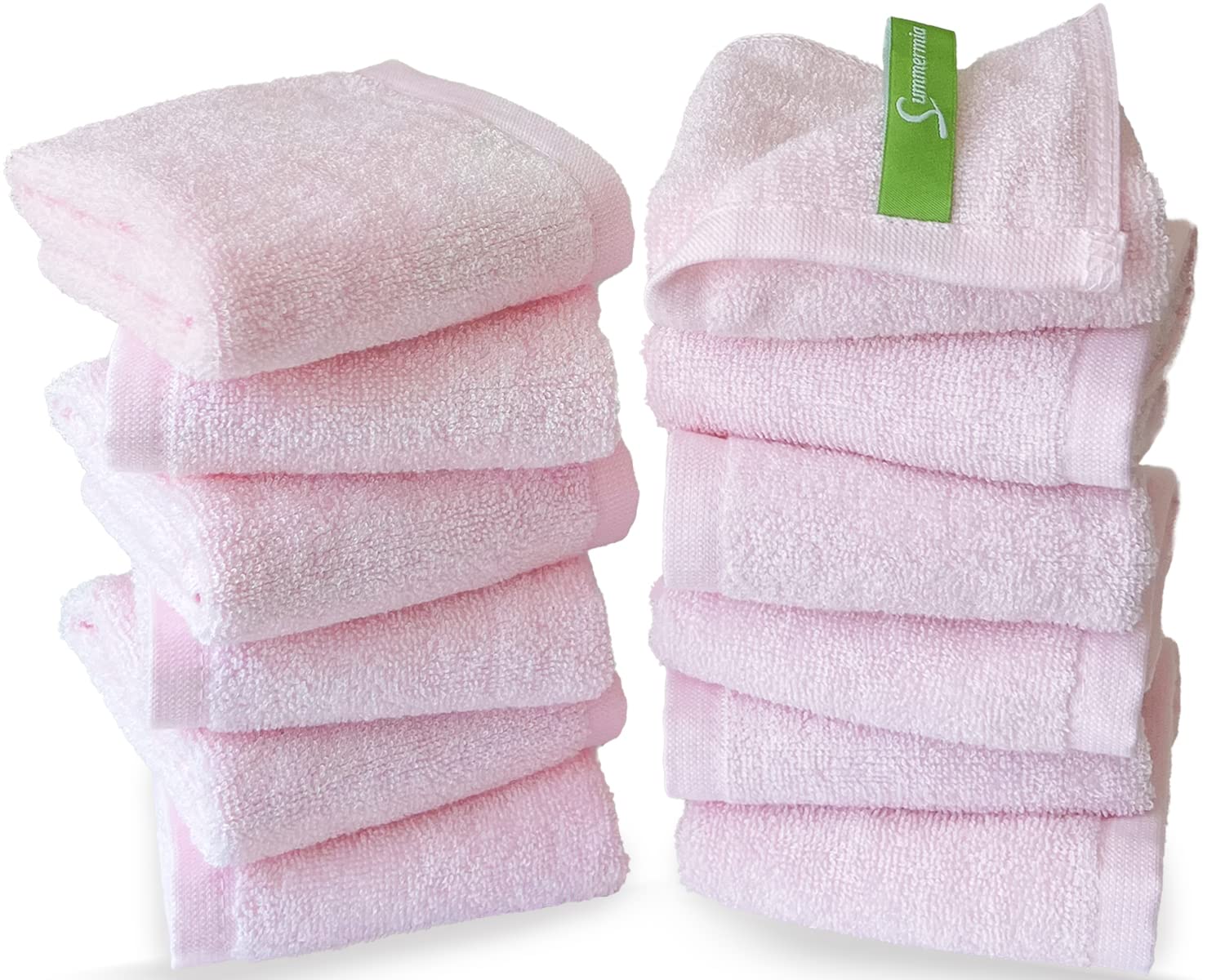 Summermia 12 Pack Bamboo Washcloths 13'' X 13'' - Soft Wash Cloths For Your Face Towel, Wash Cloths For Your Body (Pink)