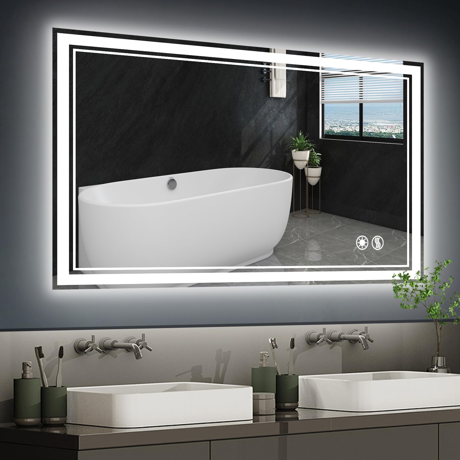 40 X 24    Led Bathroom Mirror Bathroom Mirror With Lights Front And Backlit Cri 90+ Led Mirror For Bathroom Anti-Fog Dimmable 3