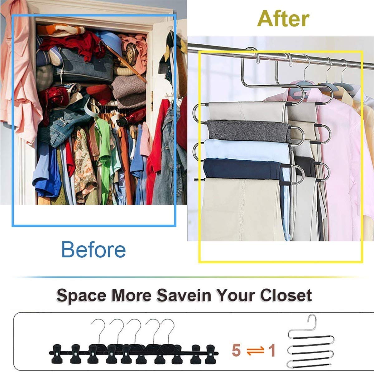 Devesanter Pants Hangers Space Save Non-Slip 4 Pack S-Shape Stainless Steel Clothes Hangers Closet Storage Organizer For Trouser