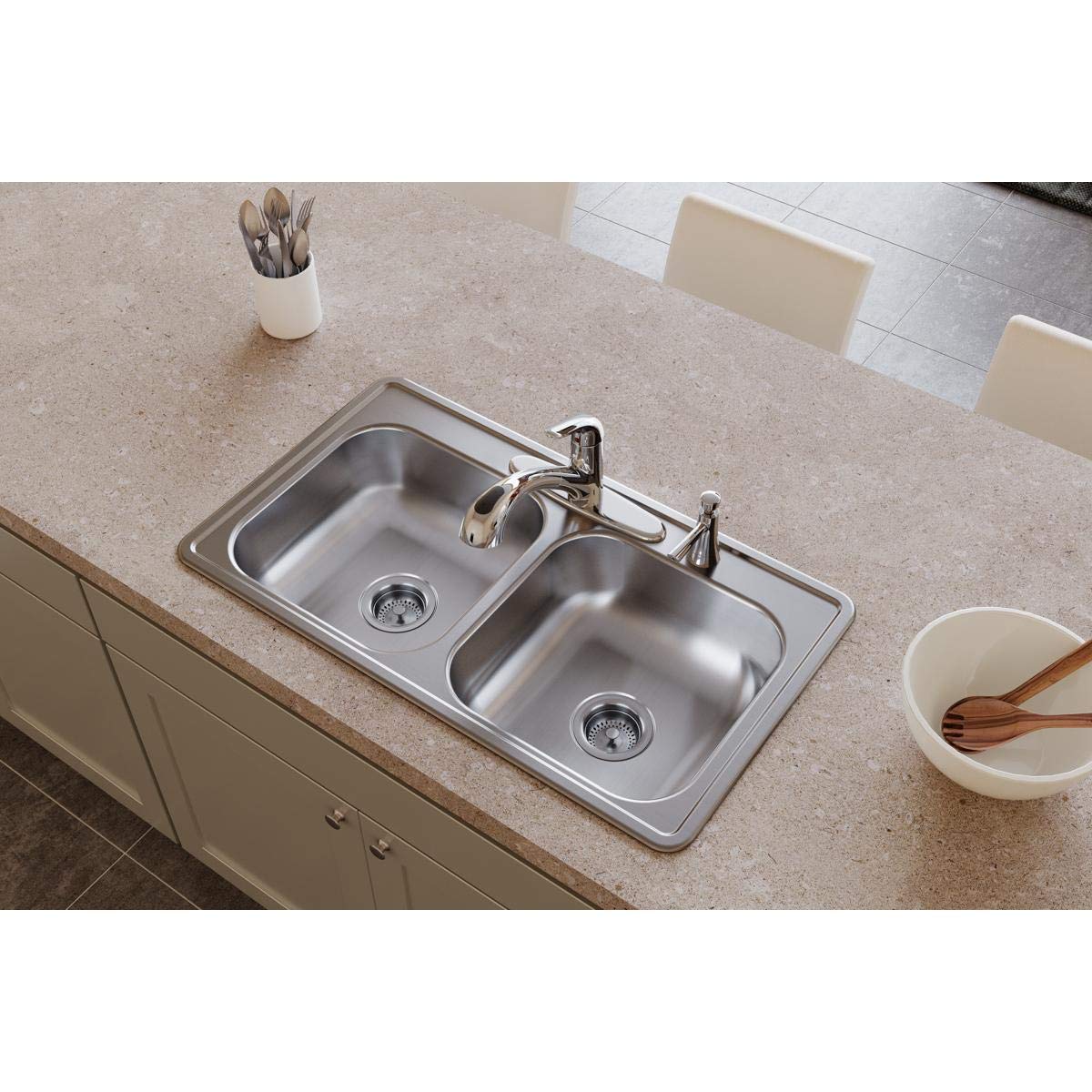 Elkay Dayton Stainless Steel 33'' x 19'' x 6-7/16''  Equal Double Bowl Top Mount Sink