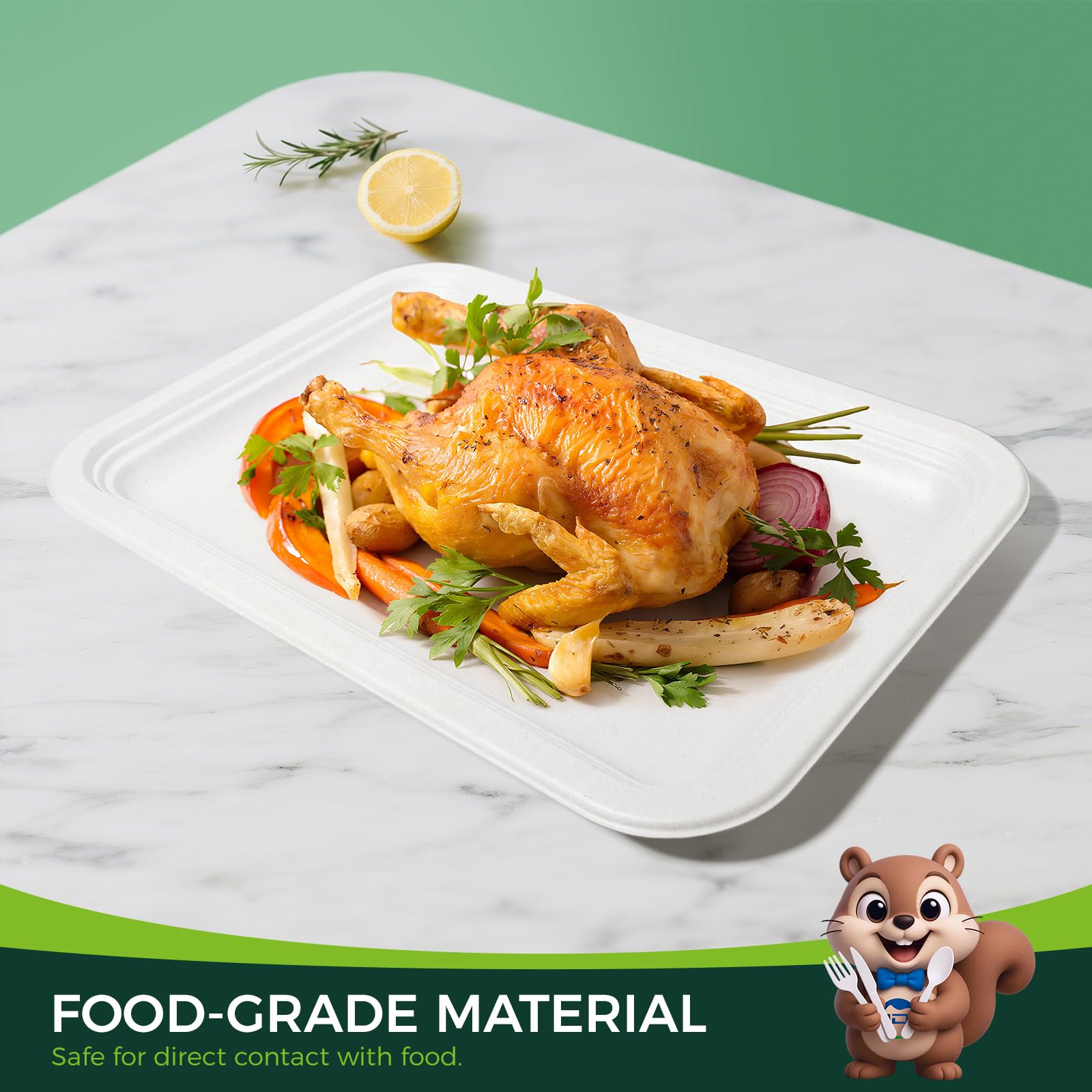 hooray mida 100 Pack 14 Inch Disposable Compostable Food Trays, Heavy-Duty White Paper Plates for Crawfish Boil, Lobster, Thanks